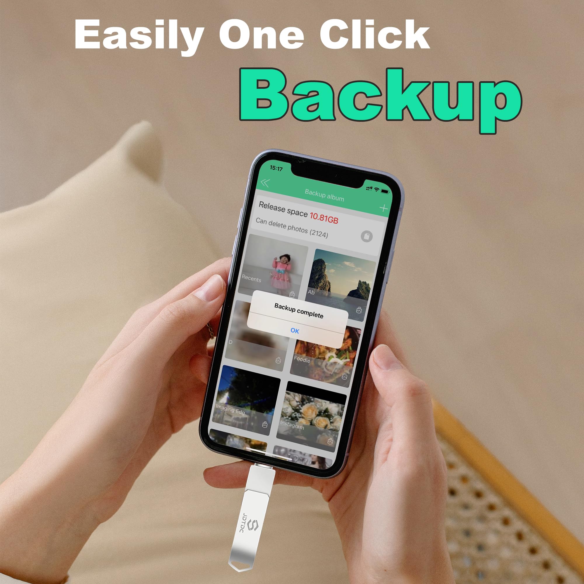 JSL JDTDC iPhone Photo Stick 128GB USB Flash Drive - Silver, MFi Certified Storage for iPhone & iPad