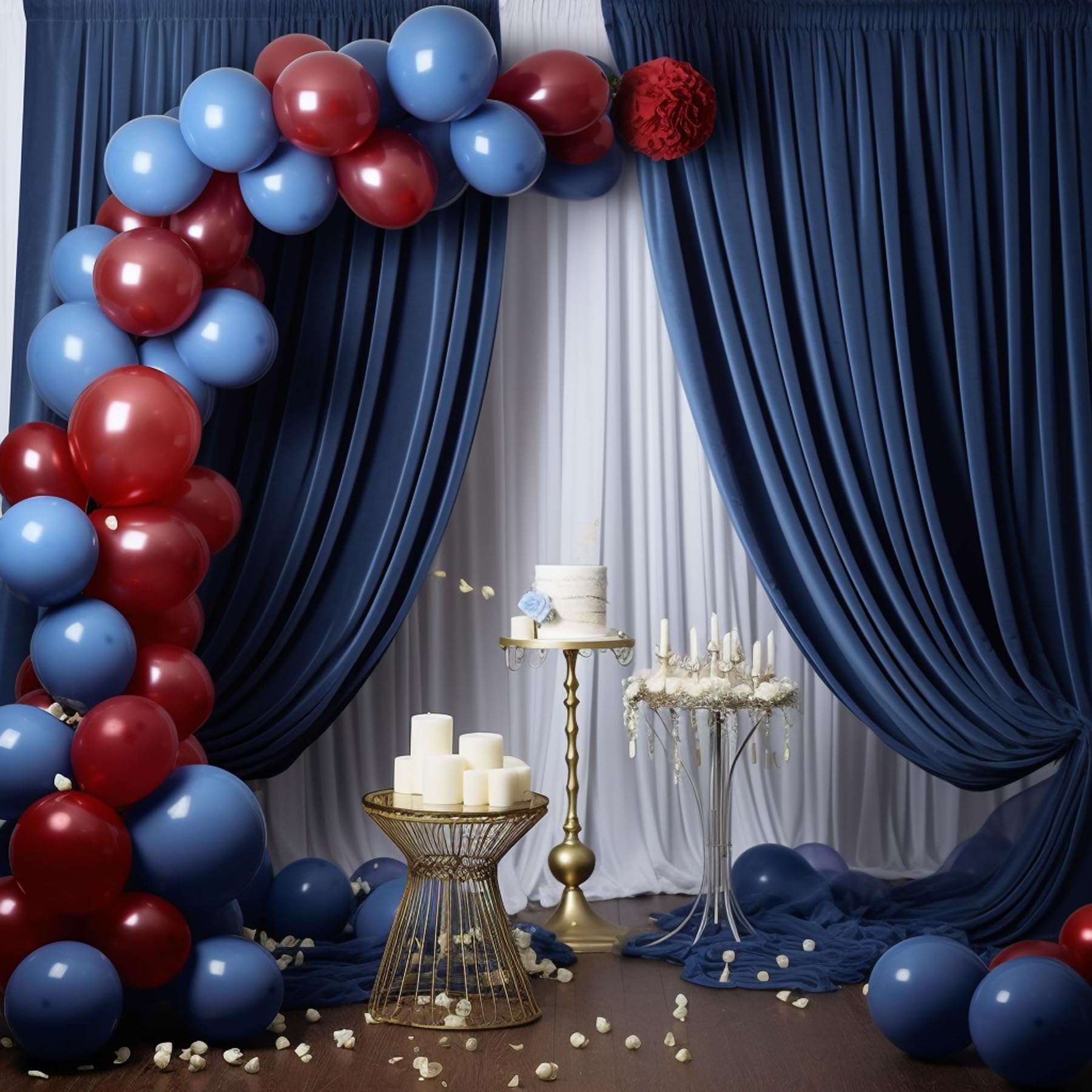 Navy Blue Backdrop Curtains For Parties, 8Ft X 10Ft Polyester Wrinkle Free Photography Backdrop Drapes For Birthday Baby Shower