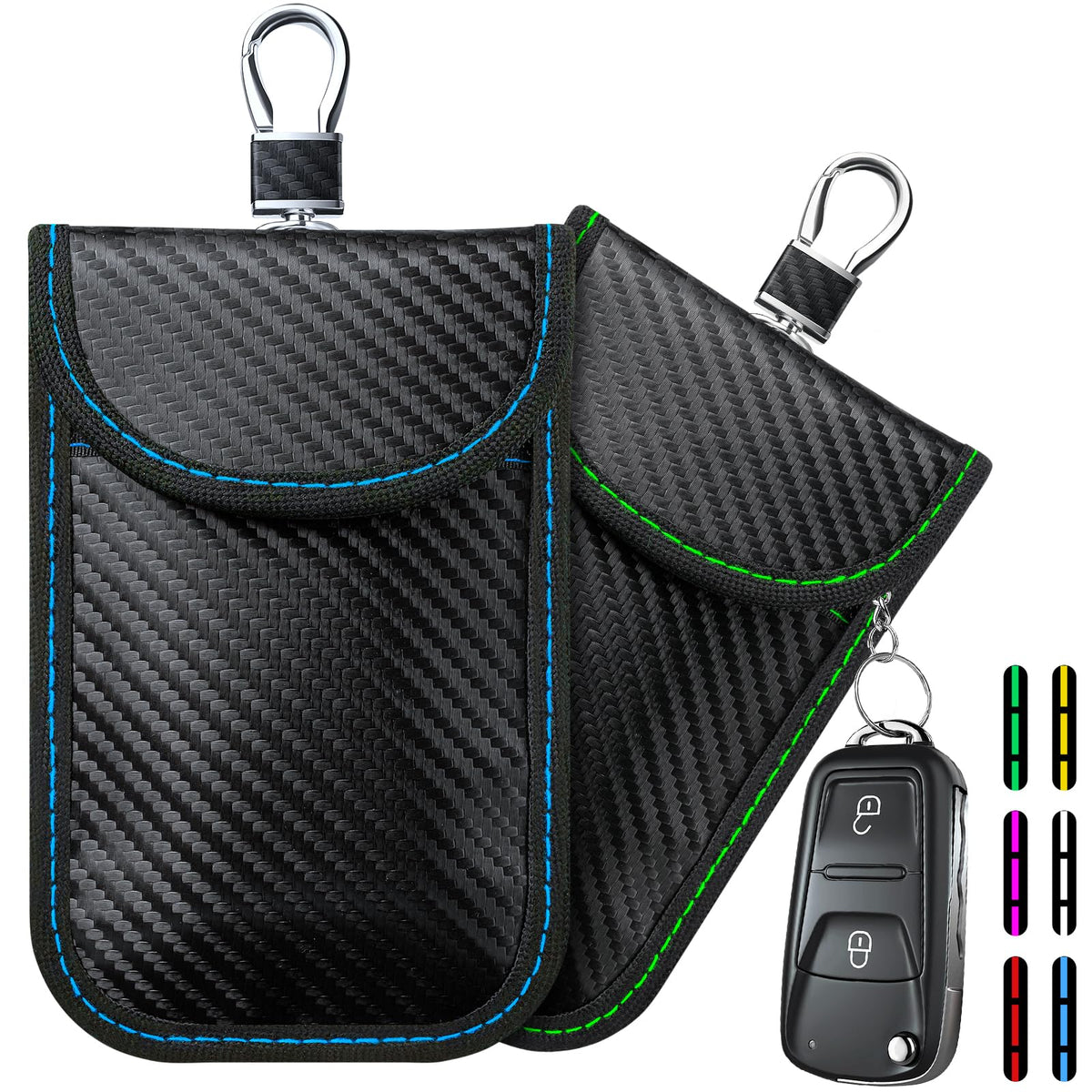 Coorattyes 2024 Faraday Bag Key Protector, 2 Pack Signal Blocking Rfid Key Fob Protector Pouch, Anti Theft Car Security Cage (Gr