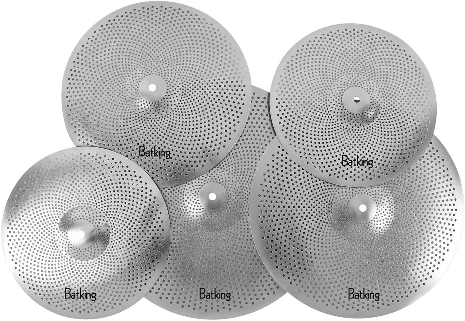 Batking Low Volume Cymbal Pack,60% 70% 14/16/18/20    Quiet Cymbals Practice Set Of 5 Pcs Practice With Cymbal Felt And Sleeve