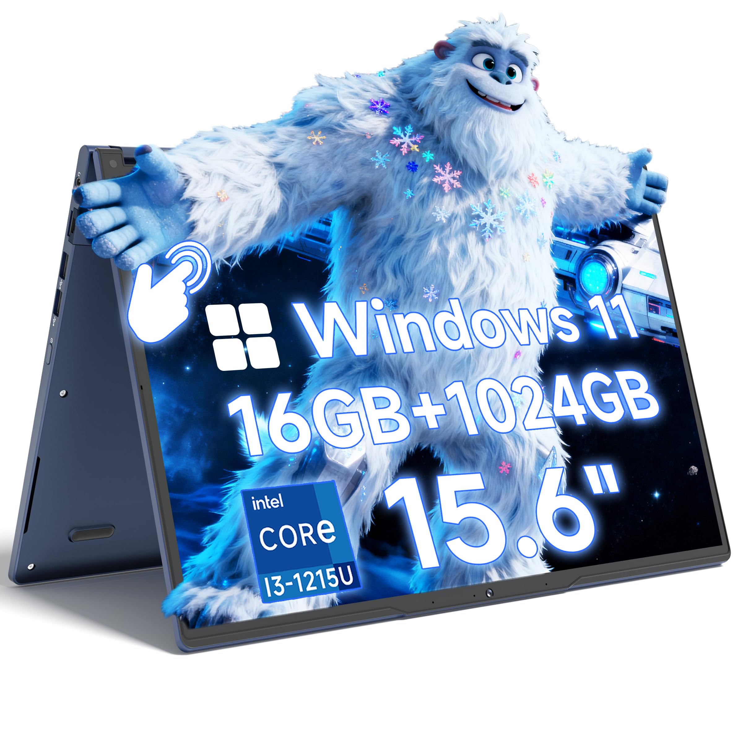 THEYETI 2 in 1 Laptop 15.6 Inch FHD Touch Screen, 16GB RAM 1TB SSD Intel Core i3-1215U, Convertible Laptop 360 for Students and 