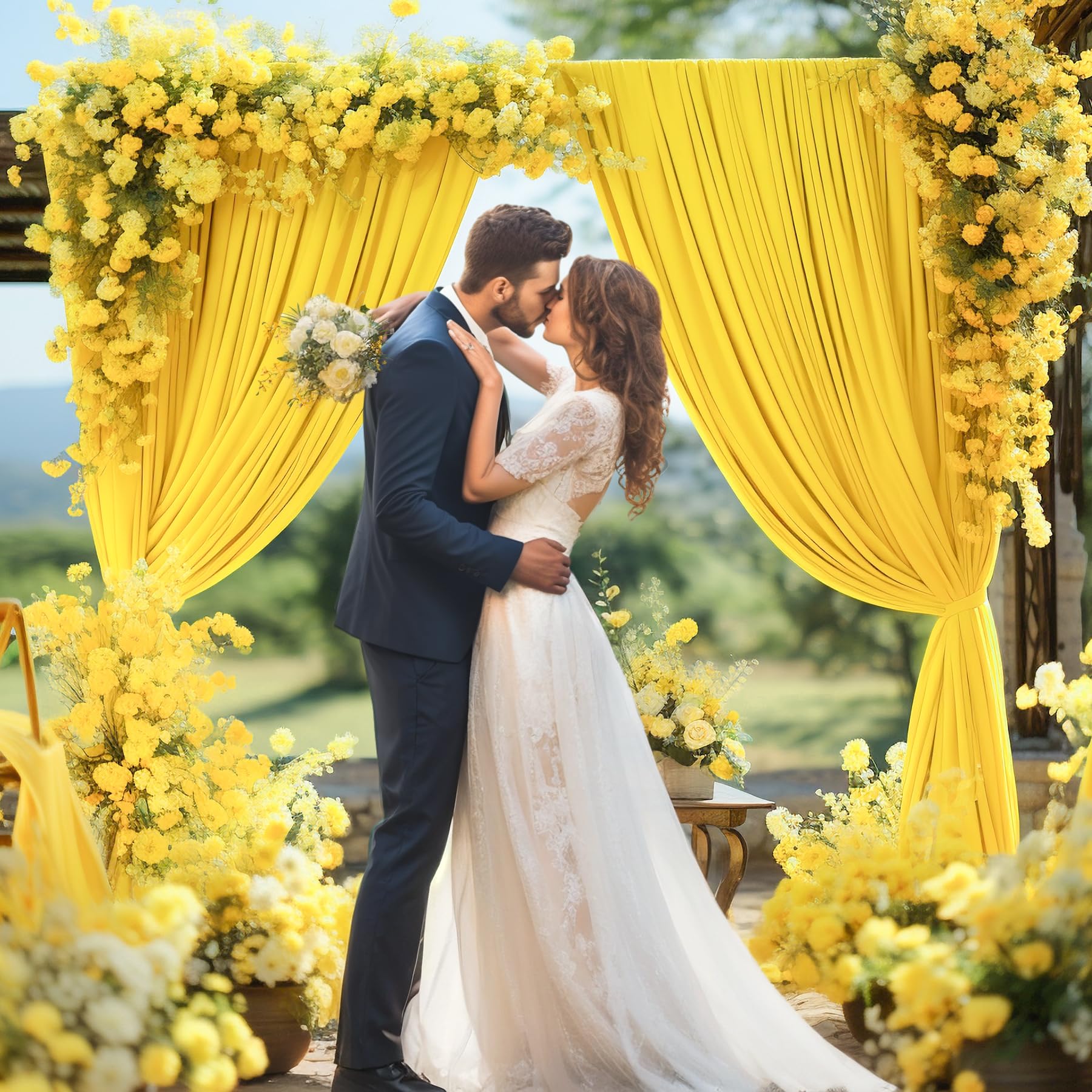 10Ft X 7Ft Yellow Backdrop Curtain For Parties Yellow Wrinkle Free Backdrop Drapes Panels For Birthday Party Baby Shower Wedding