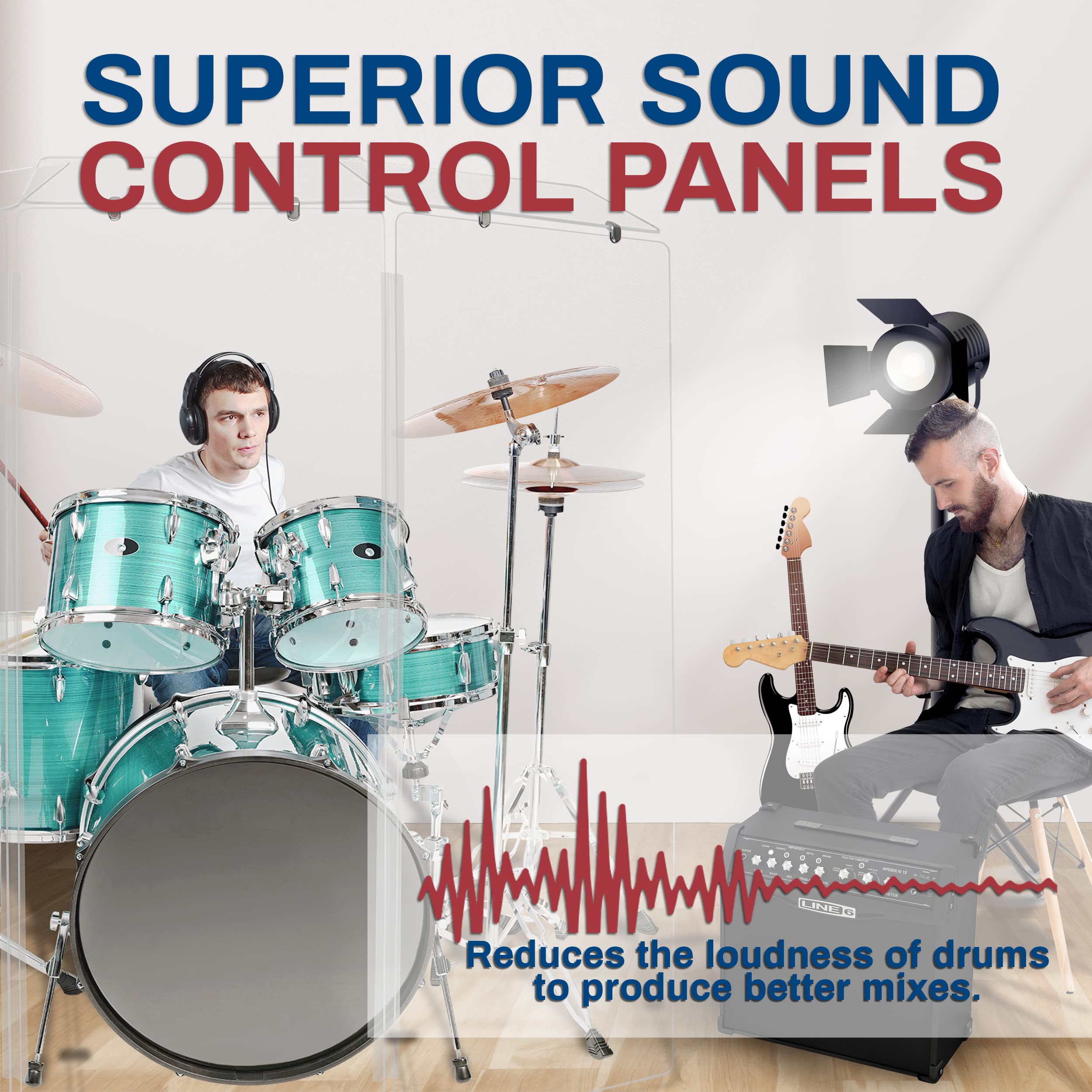Pennzoni Drum Shield 5Ft W/Deflectors & Plastic Hinges, Comes W/ 3 Drum Panels, Plastic Hinges & Deflector Connectors, Premium C