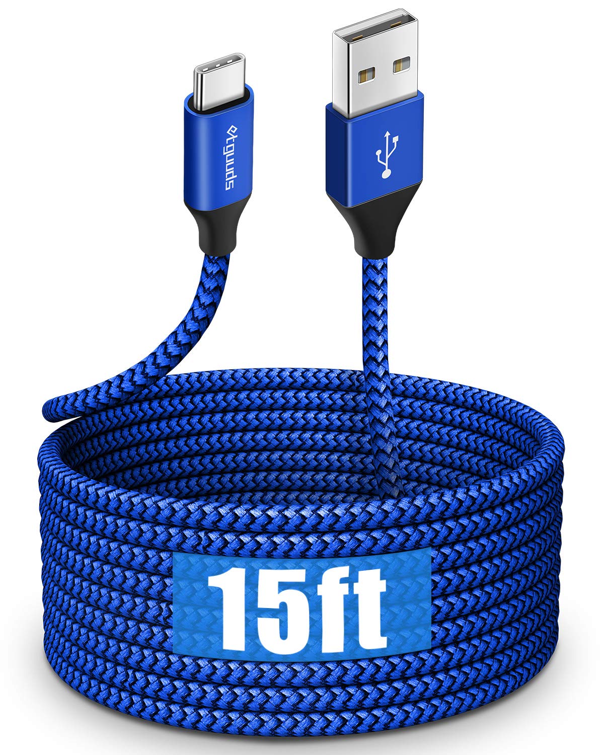 Etguuds Usb C Cable 15Ft, Extra Long Usb Type C Cable Fast Charge Usb A 2.0 To Usb C Charger Cable, Premium Nylon Braided Charging Cord   Blue