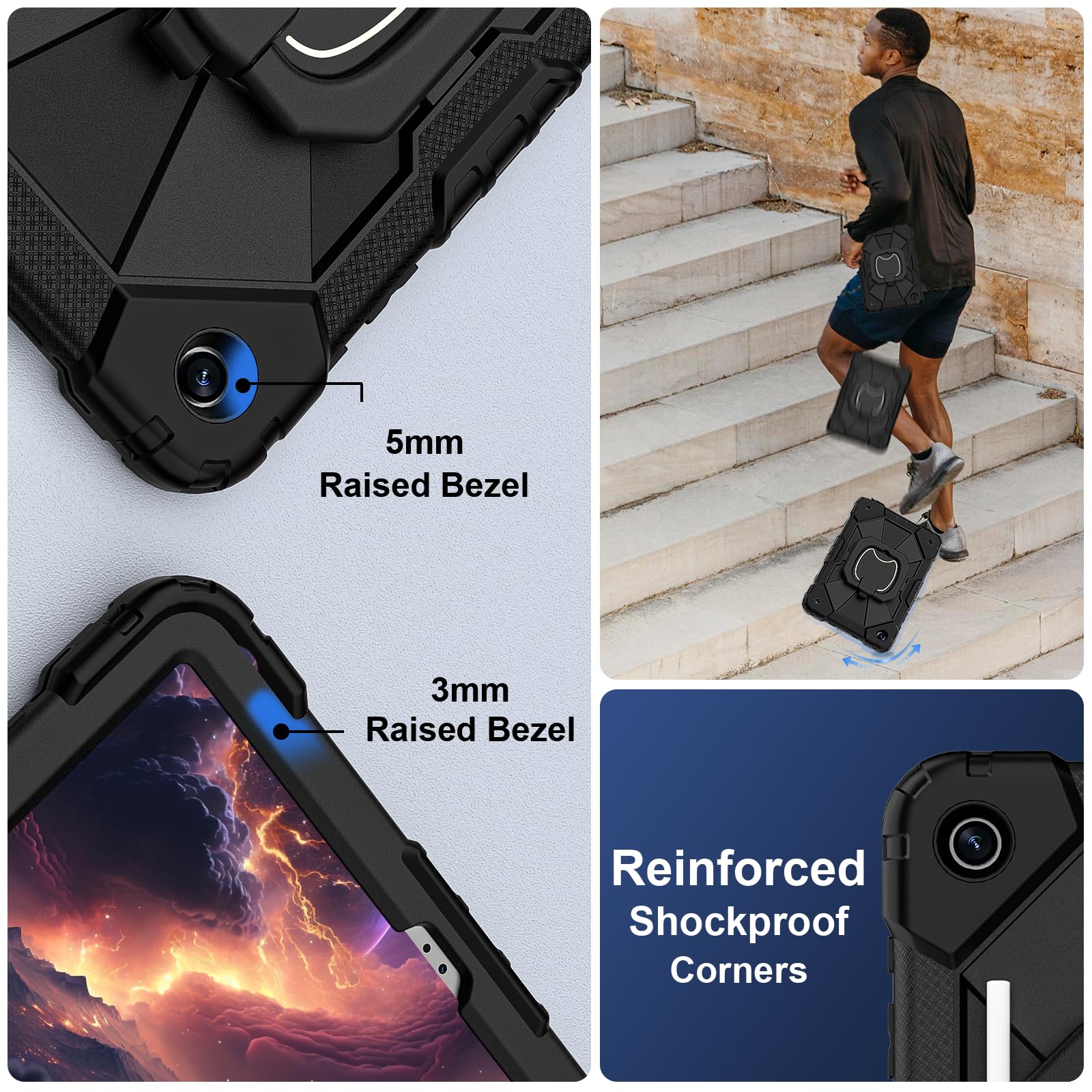 Galaxy Tab A9 Plus Case 11 Inch, Rugged Case For Samsung Galaxy A9+ Tablet Case With Screen Protector 360 Rotating Stand Shoulde