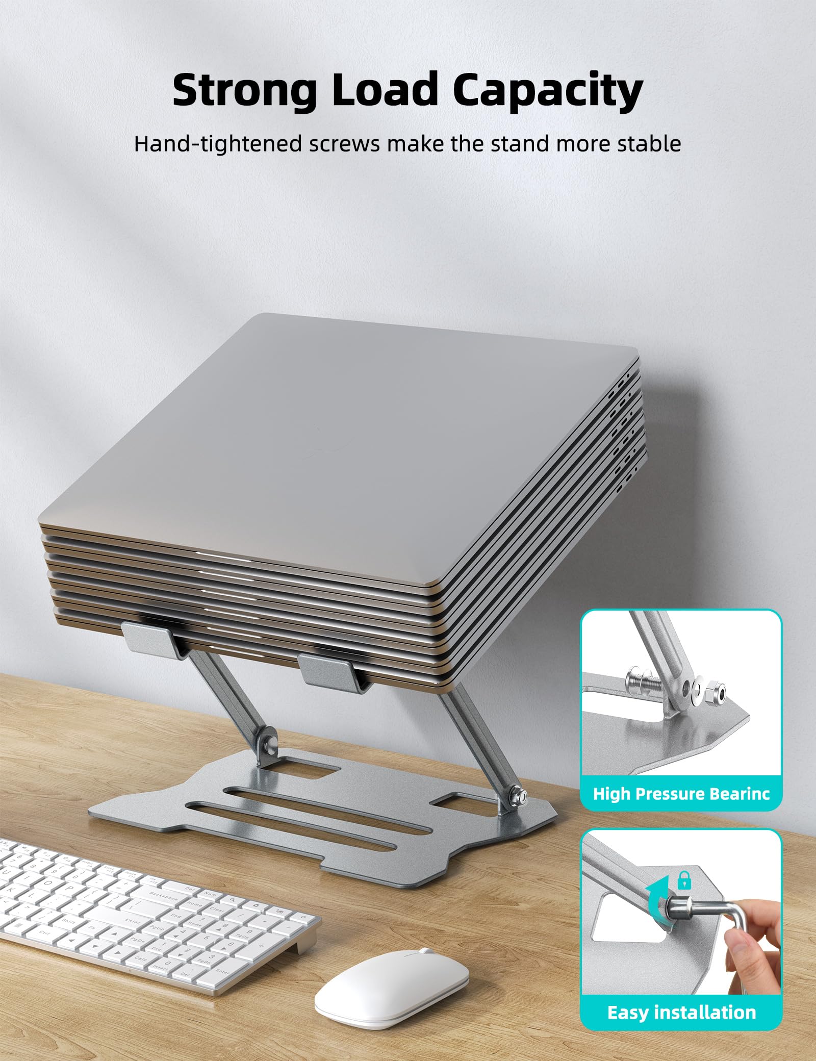 Klsniur Laptop Tablet Stand, Universal Adjustable Carbon Steel Laptop Computer Stand, Ergonomic Foldable Portable Desktop Tray Cooling Holder Compatible With 10'' 15.6'' Devices(Silver)