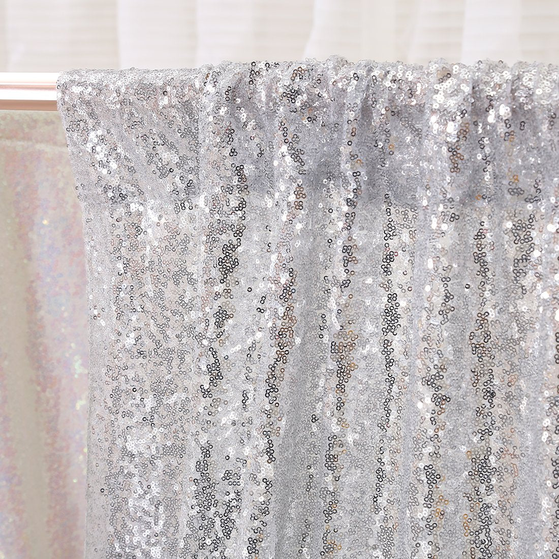Poise3Ehome 6Ft X 6Ft Sequin Photography Backdrop Curtain For Party Decoration, Silver