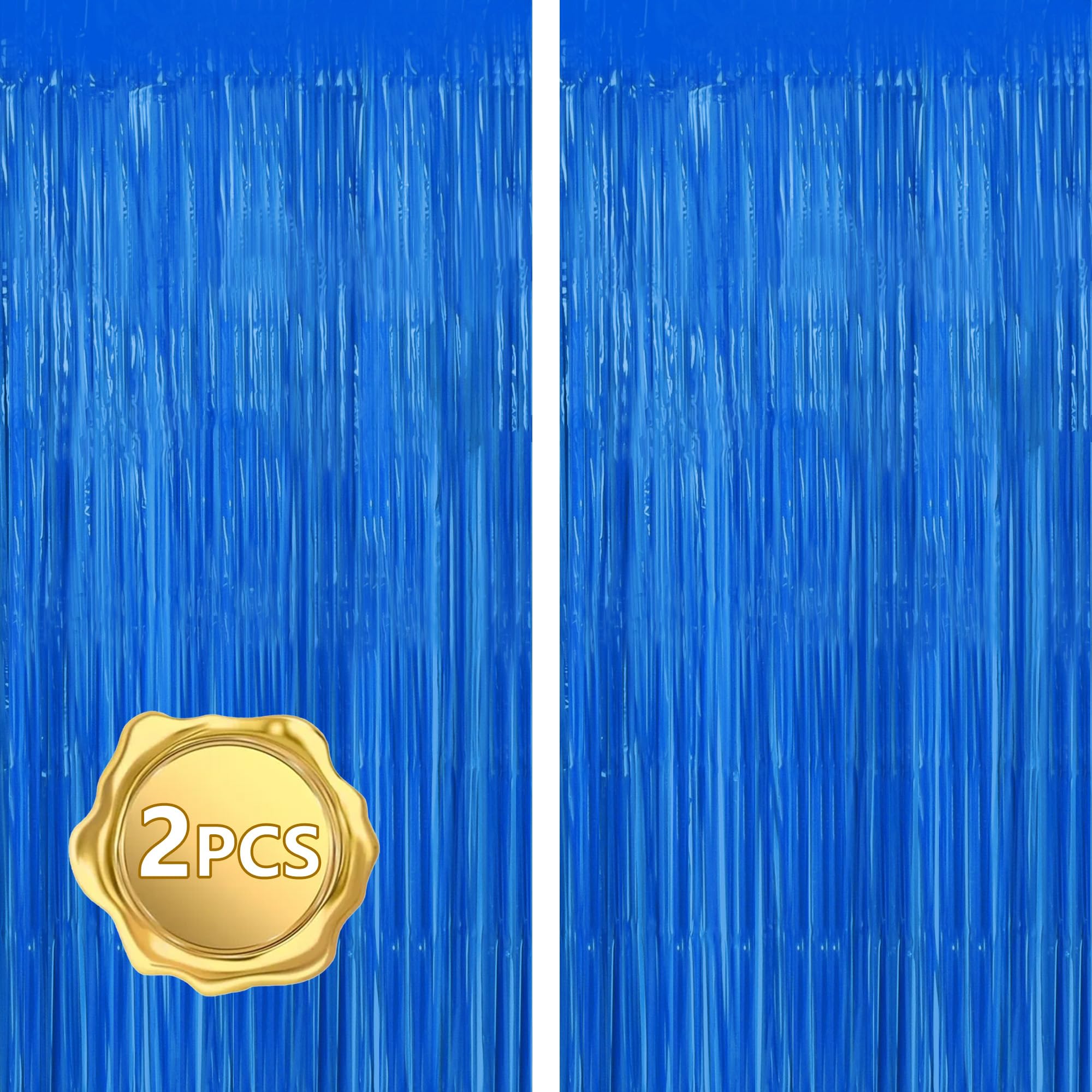 Beishida 2Pcs Dark Blue Door Streamer Fluorescent Blue Backdrop Blue Foil Fringe Curtains Tinsel For Birthday Baby Shower Backdr