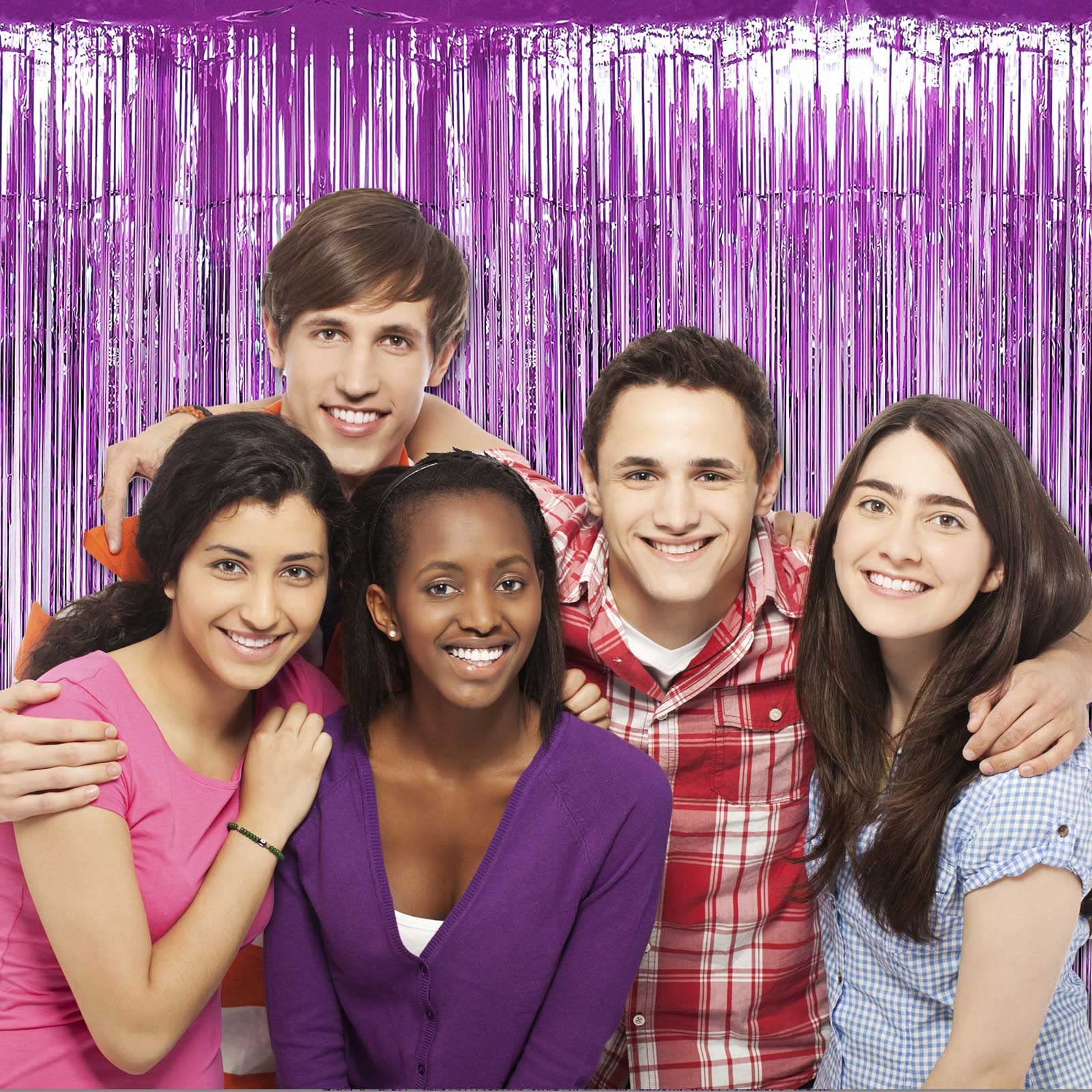 Halloweendecorate 4 Pack Light Purple Foil Fringe Curtain Backdrop, 3.28Ft X 8.2Ft Metallic Tinsel Foil Fringe Streamers Curtain