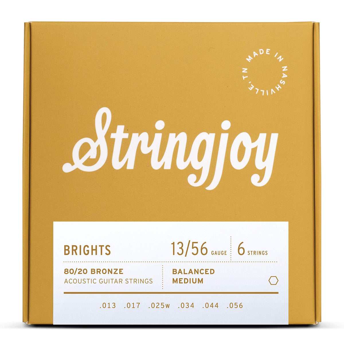 Stringjoy Bb1356 Brights 80/20 Bronze Acoustic Guitar Strings, (Medium Gauge - 13-56)