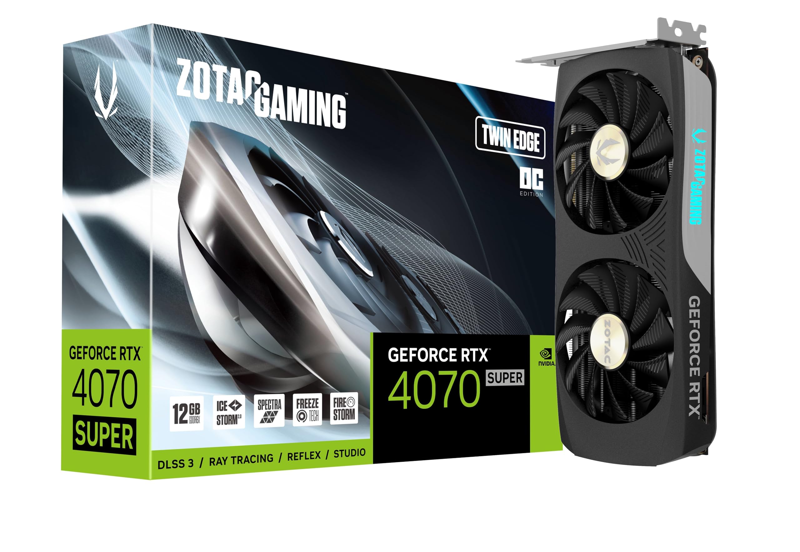 ZOTAC Gaming GeForce RTX 4070 Super Twin Edge OC DLSS 3 12GB GDDR6X 192bit 21 Gbps PCIE 4.0 Compact Gaming Graphics Card, IceSt