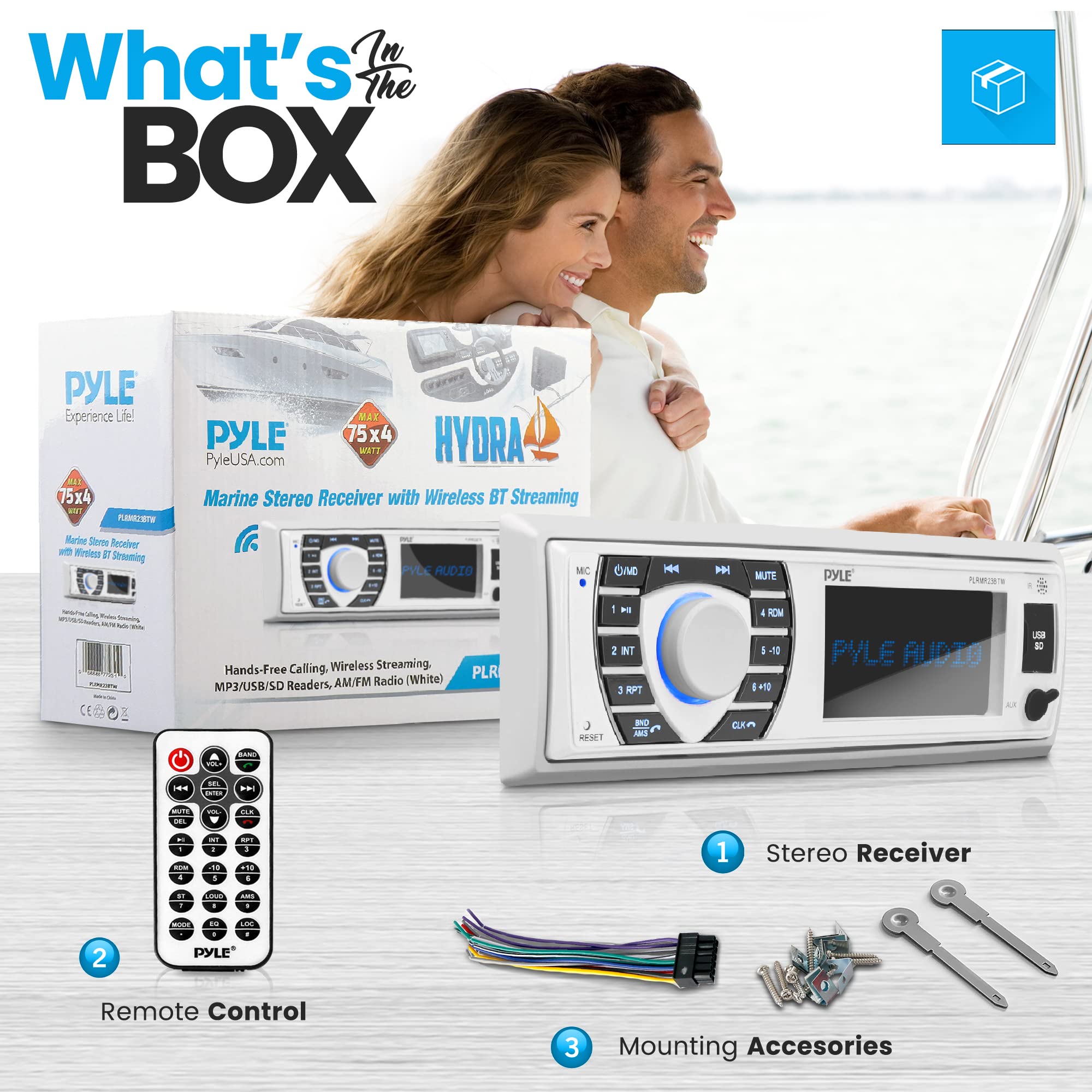 Pyle Bluetooth Marine Receiver Stereo   12V Single Din Style Boat In Dash Radio Receiver System With Digital Lcd, Rca, Mp3, Usb,