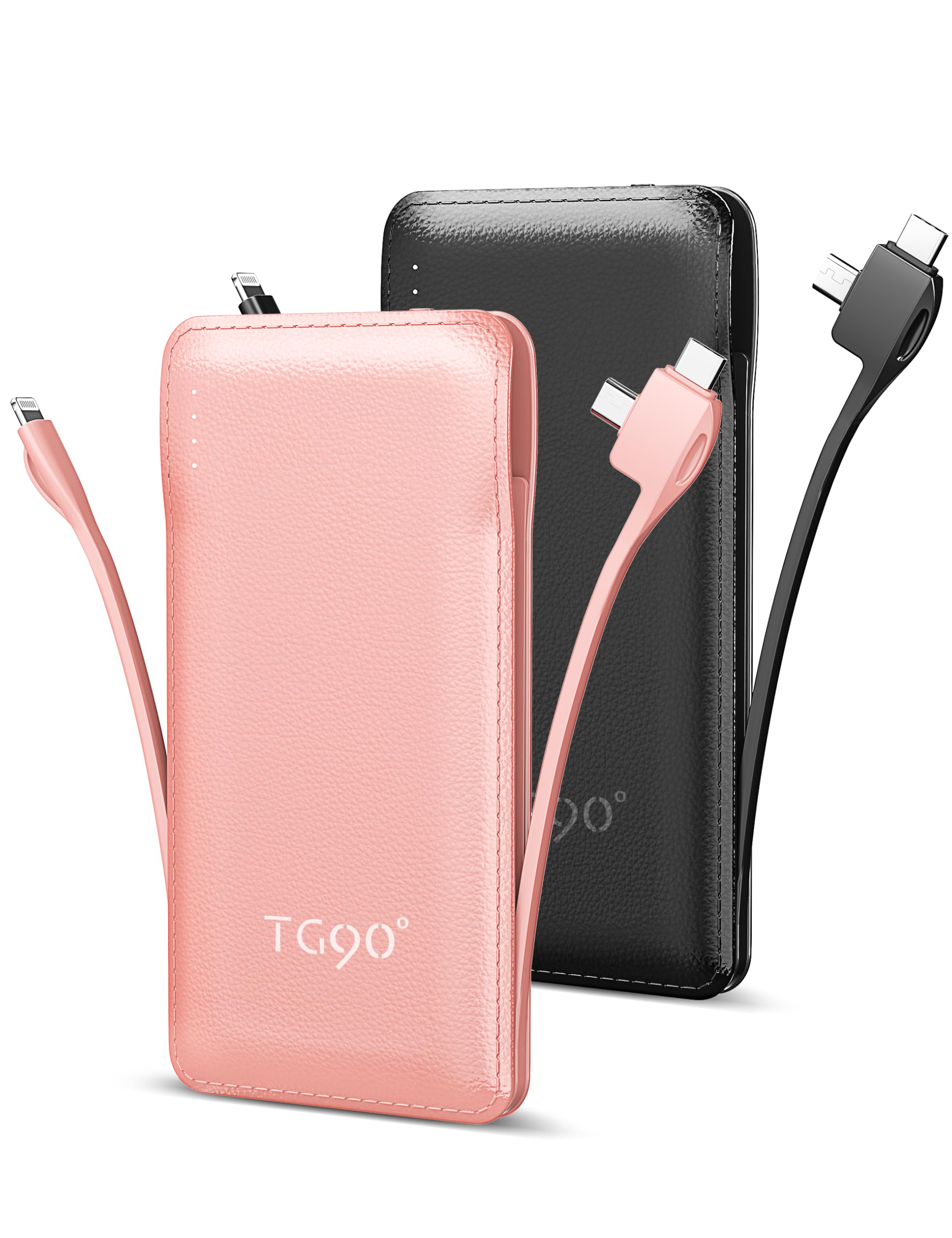 Tg90 2 Pack 10000Mah Slim Power Bank With Built In Cables,Portable Charger Travel Charger Cell Phone External Battery Pack,4 Out