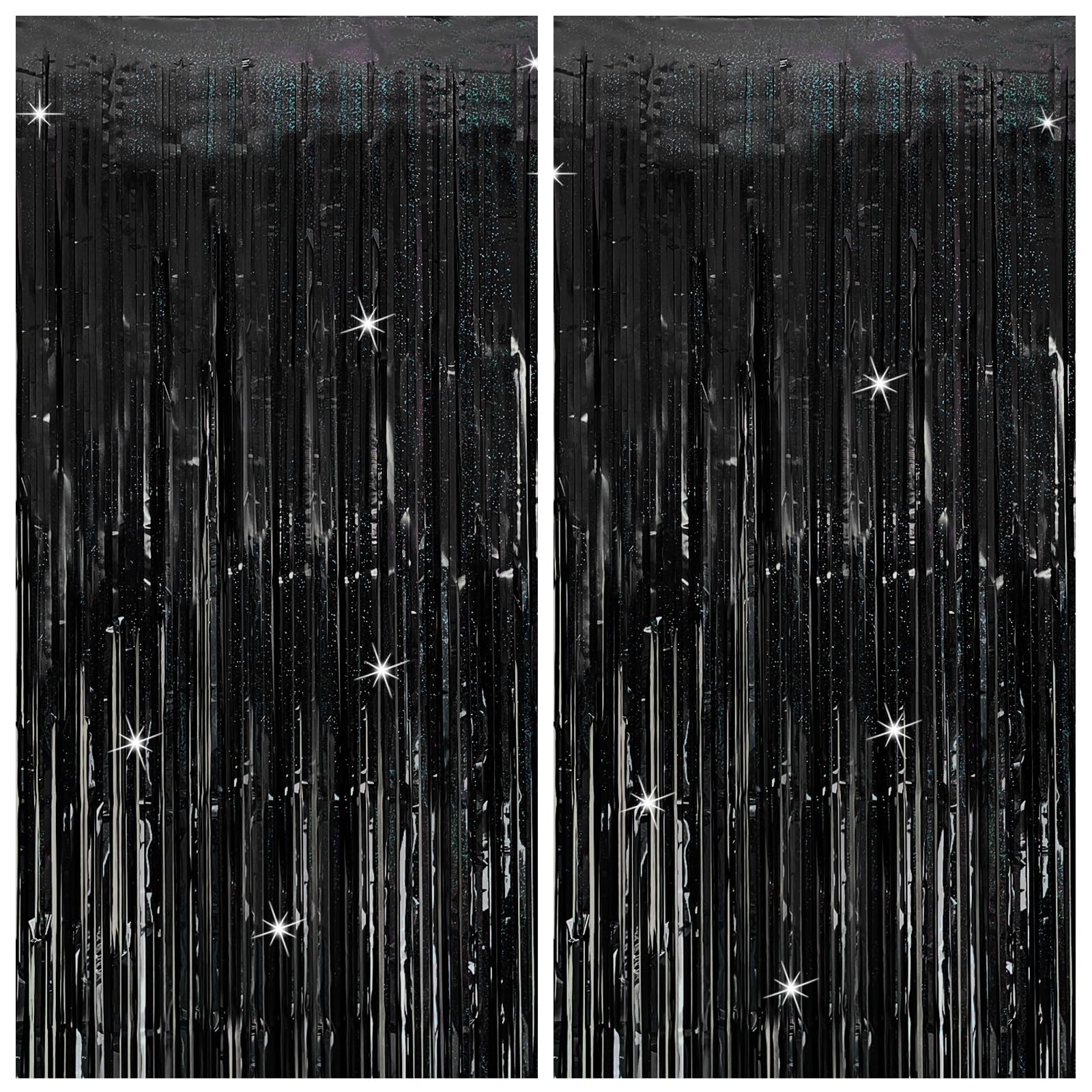 Tinsel Curtain Party Backdrop Black Birthday Party Decorations 2 Packs Glitter Foil Fringe Curtain Party Decor Streamers Photo B
