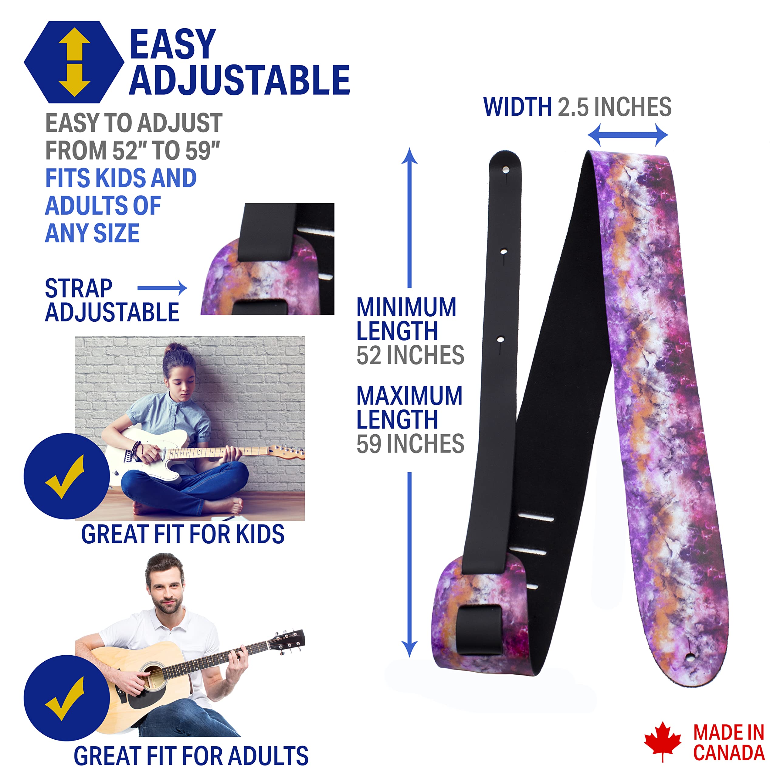 Perris Leathers Ltd. - Guitar Strap - Direct To Leather - Adjustable- Pink Crystal - For Acoustic/Bass/Electric Guitars - Made