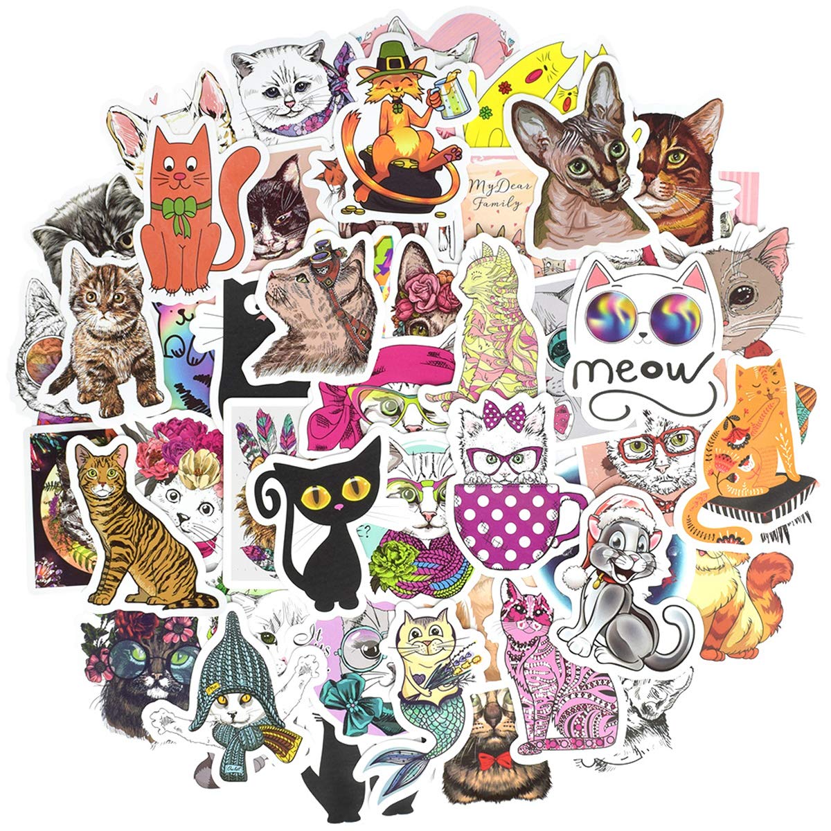 Cat Stickers For Kids Cute Cat Stickers For Water Bottles Vinyl Cat Stickers For Adults Laptop Cat Stickers Waterproof 50Pcs