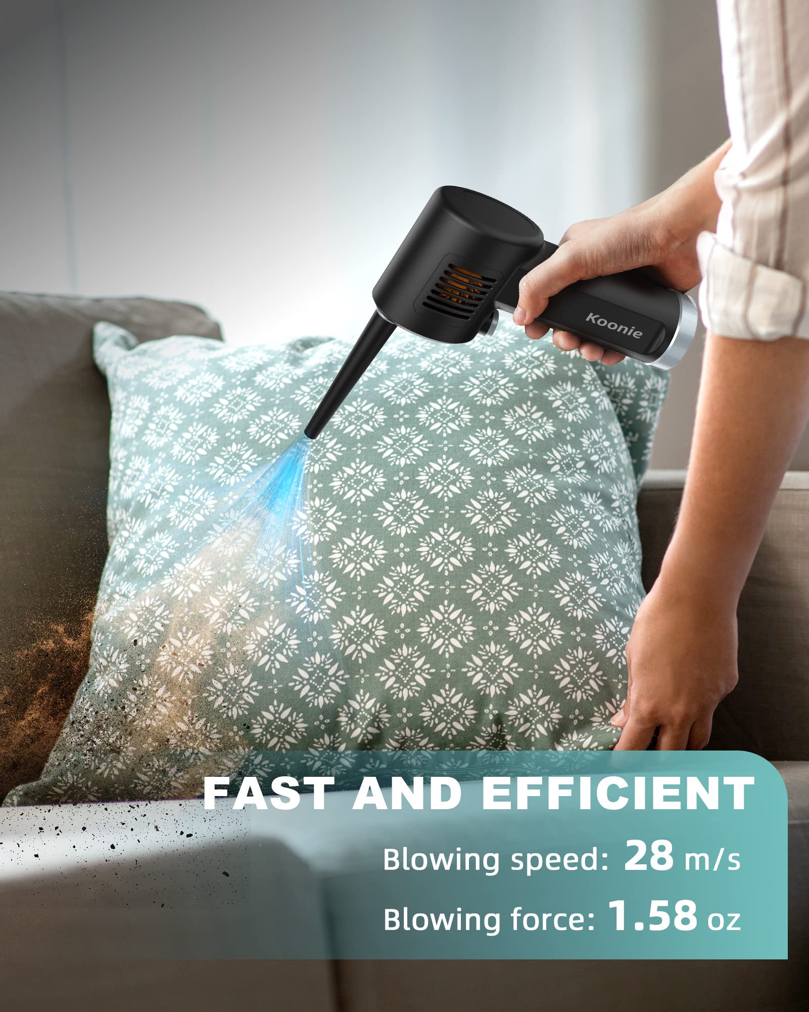 Koonie Cordless Air Duster, Battery Operated Computer Cleaning Duster, Portable Replaces Compressed Air Cans, 6000Mah 10W Fast C