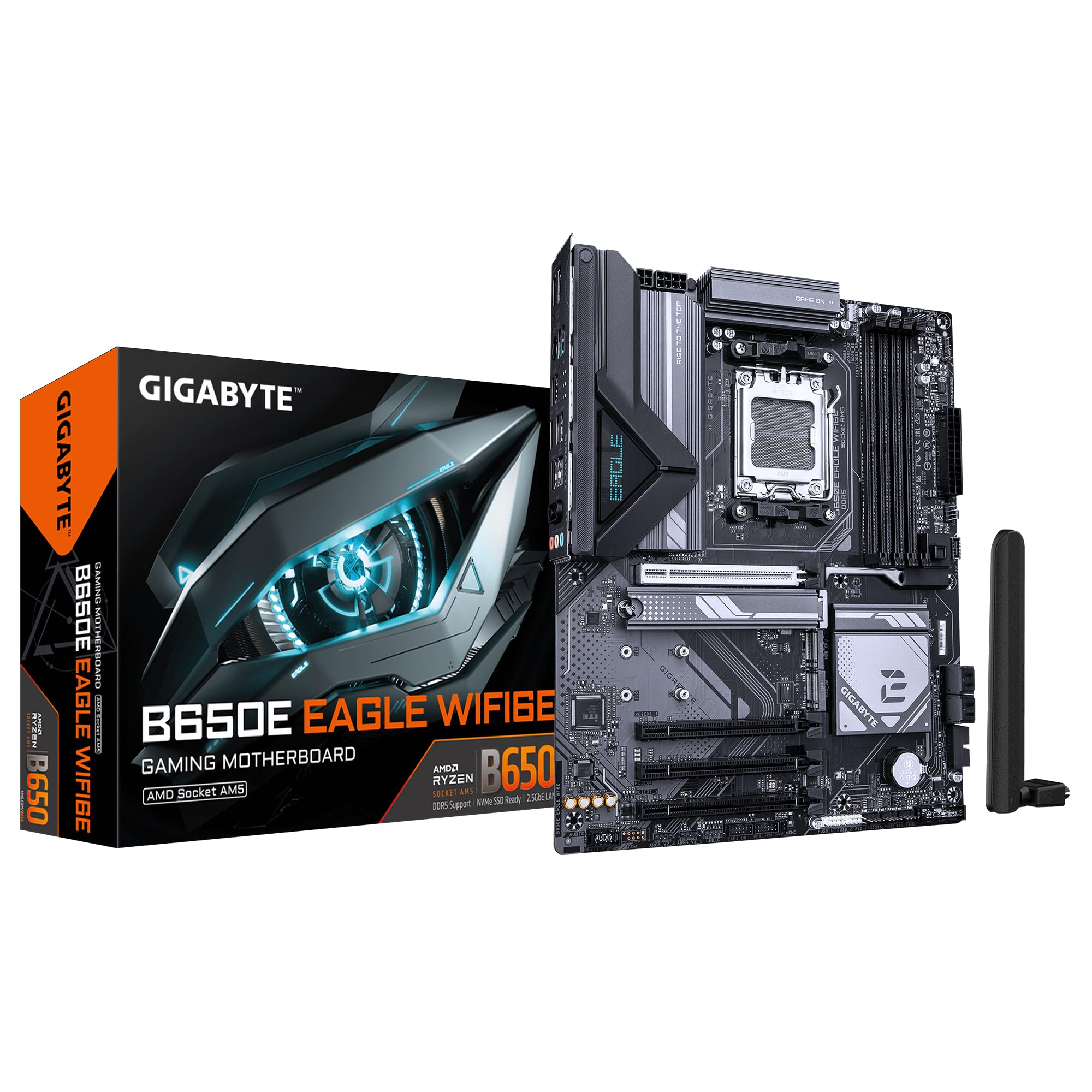 GIGABYTE B650E Eagle WIFI6E Motherboard - AMD Ryzen 9000 Series CPUs, 8+2+2 Phase VRM, up to 8200MHz DDR5 (O.C), 1xPCIe 5.0 + 2x
