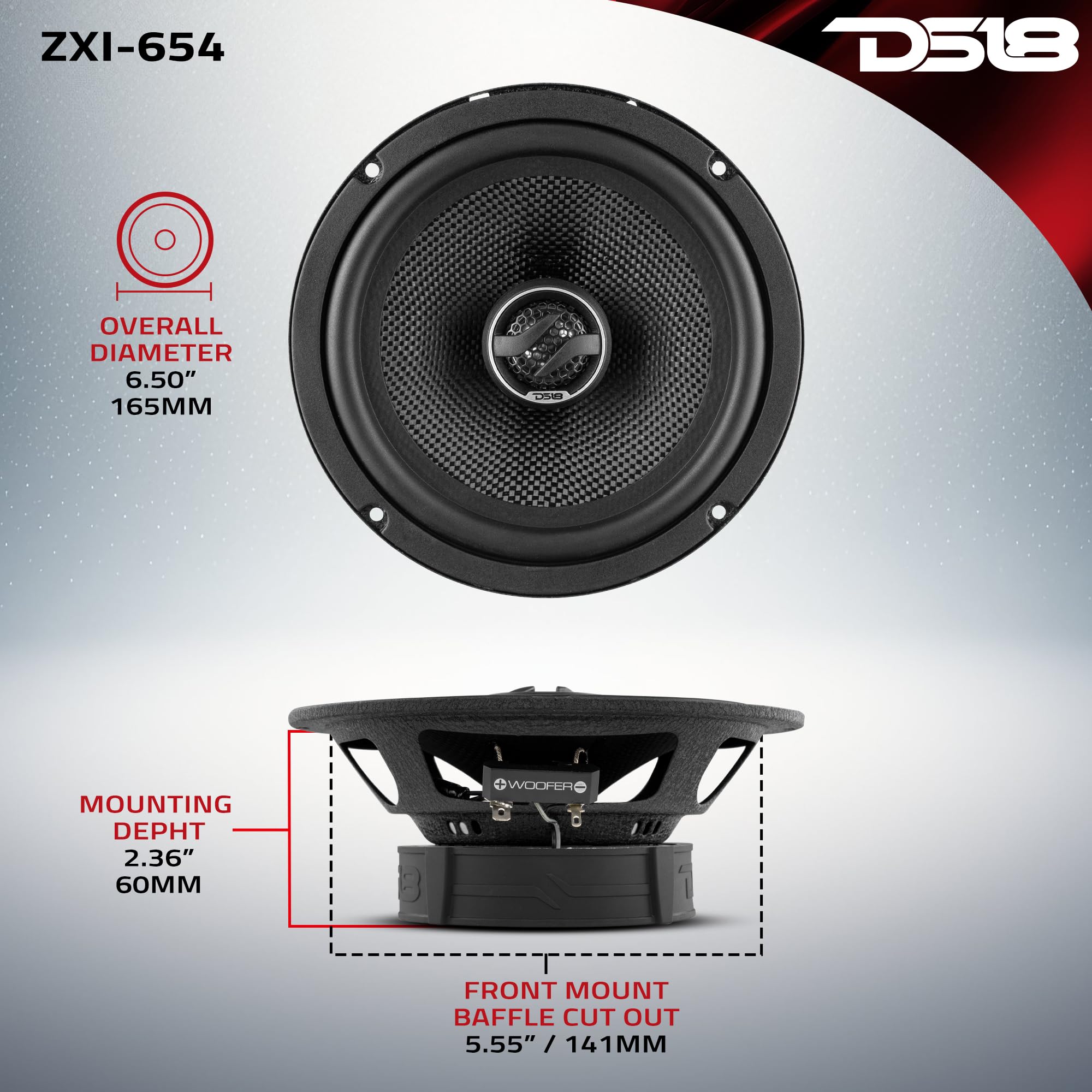 Ds18 Zxi-654 6.5 Car Audio Coaxial Car Speakers With Built In Neodymium Tweeter And Kevlar Cone 2 Way 240 Watts Max 4 Ohm - Car