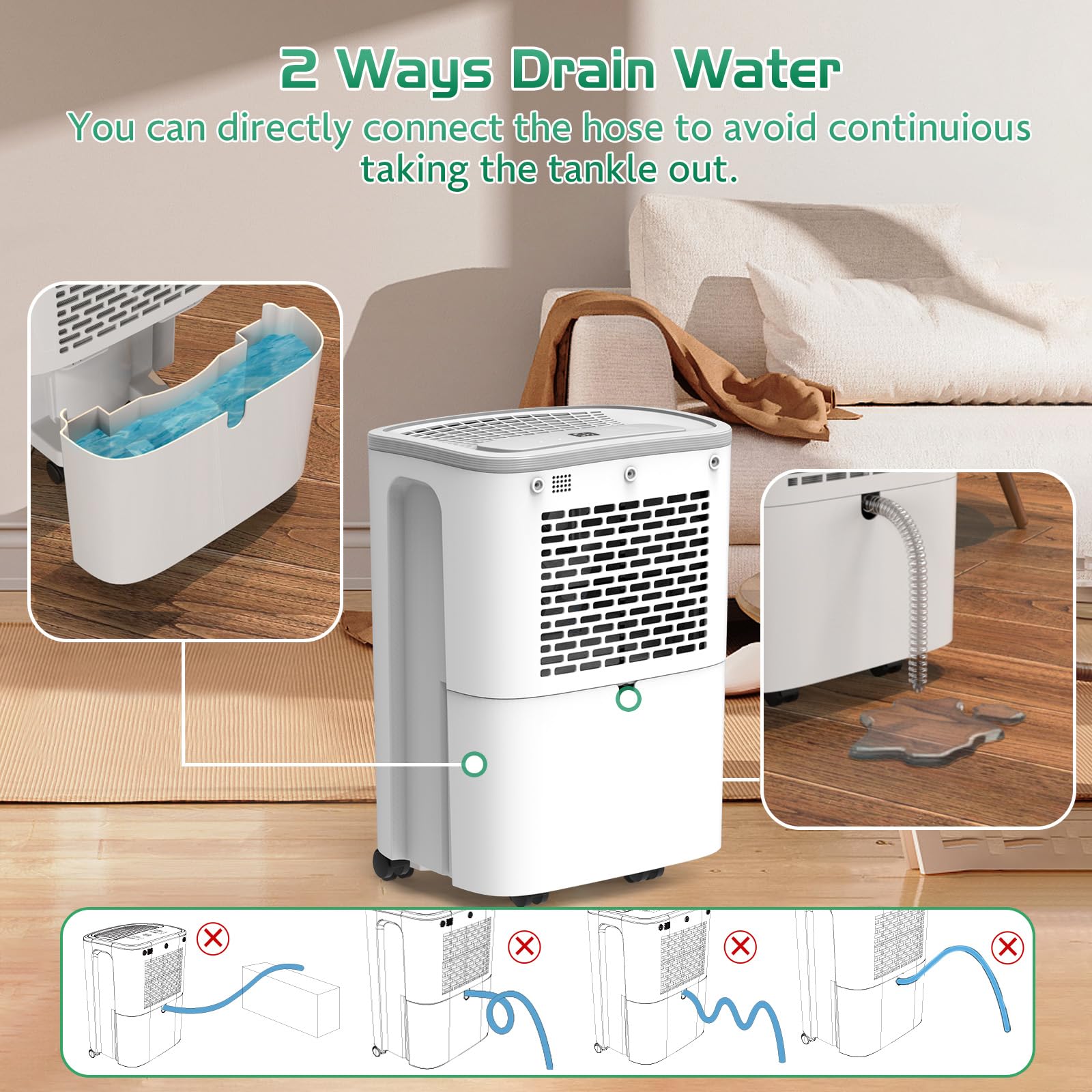 Dehumidifier For Home, Dehumidifier 4500 Sq.Ft 50 Pint, Dehumidifiers With Drain Hose, 0.66 Gallon Water Tank, Ruwora Dehumidifi