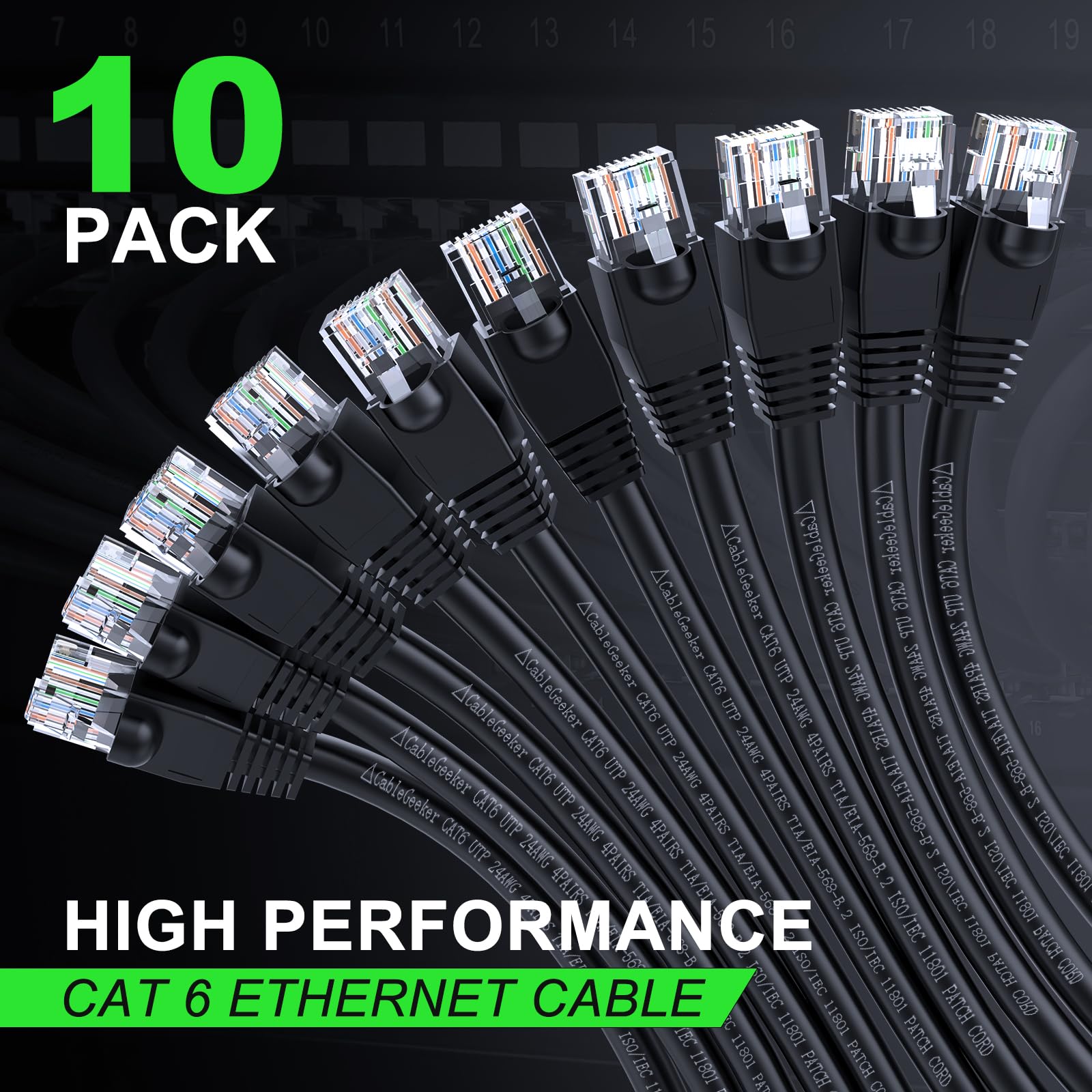 Cablegeeker Cat 6 Ethernet Cable 3 Ft (10 Pack)   Cat6 Patch Cables, Snagless Rj45, Cat 5E Cat 6 Patch Cable, Cat 6 Cable, 3 Foo