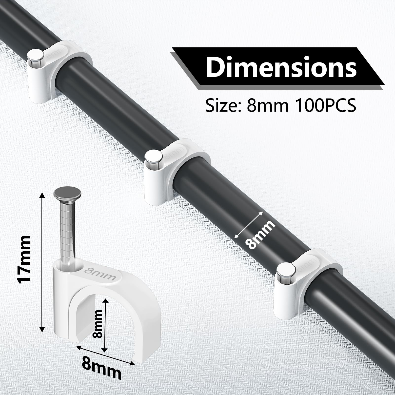 Jadaol Cable Clips 100Pcs 8Mm Nail In Clips For Round Ethernet Cables Wall Clips Cable Tacks Electrical Wire Tv Cable Speaker Wi