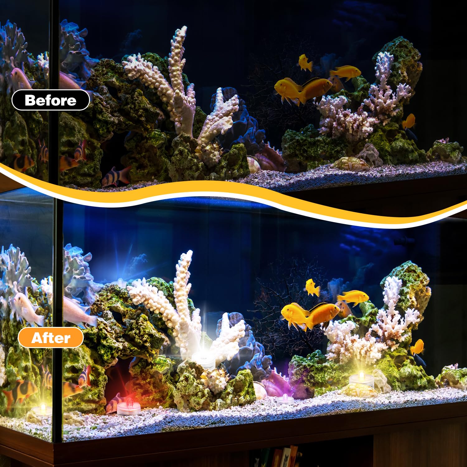 Koaby 24 Pack Submersible Led Lights, Waterproof Flameless Submersible Lights For Decor (Warm White Light, 24 Pack)