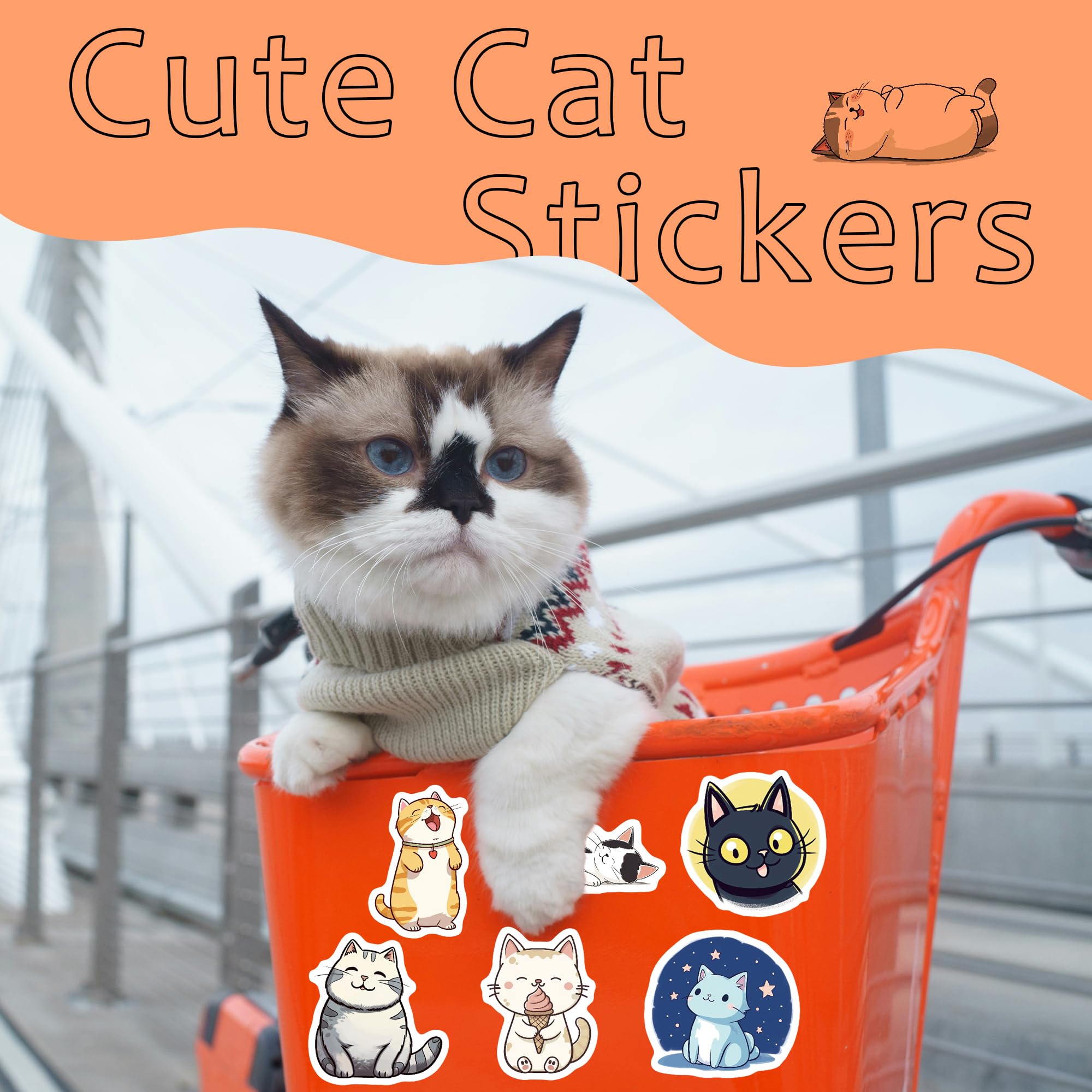 102 Pcs Funny Cat Stickers,Cute Cat Stickers For Adults,Unique Designed Cartoon Vinyl Waterproof Aesthetic Cat Stickers For Water Bottles Laptop Computer Skateboard
