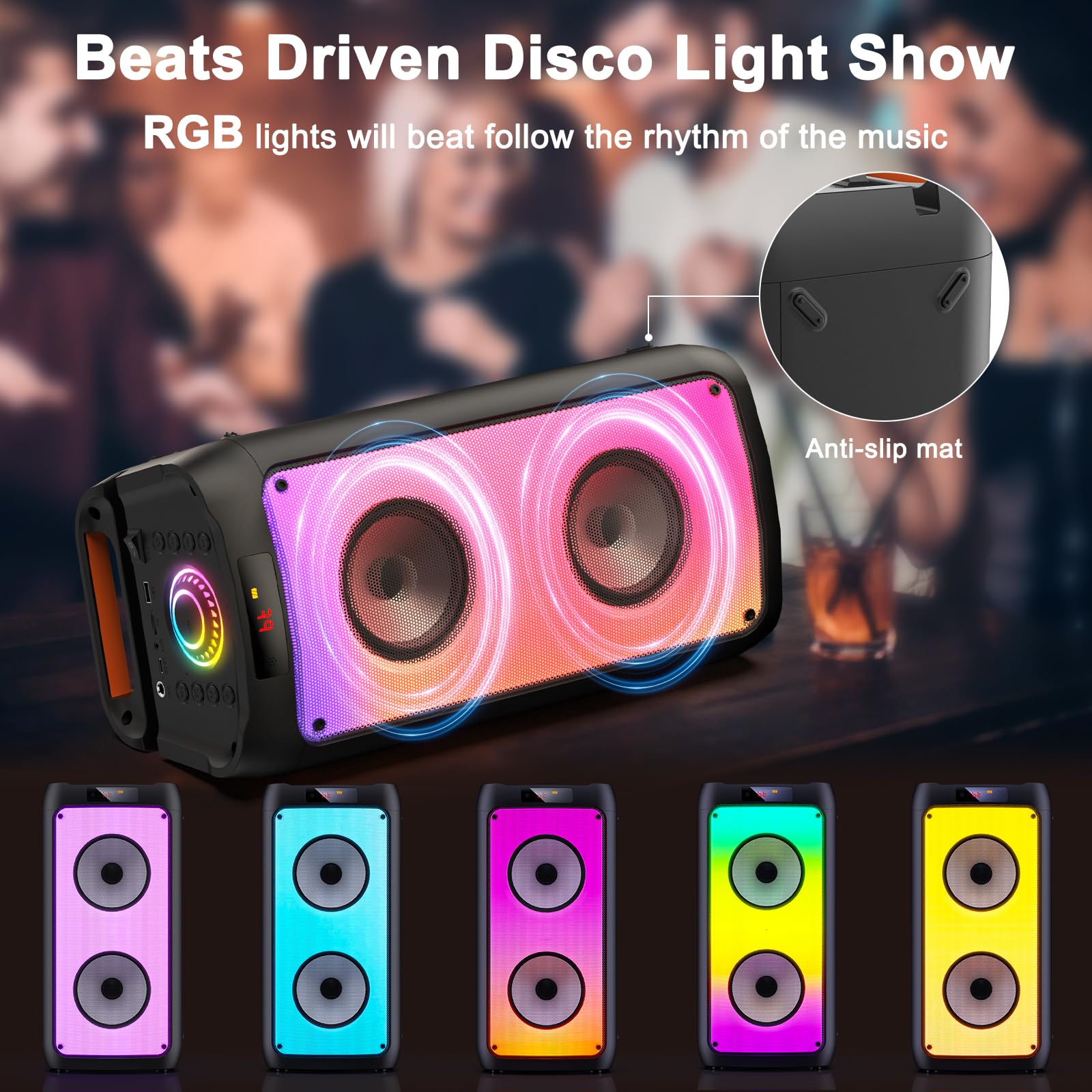 Hwwr Karaoke Machine With 2 Wireless Microphones, Portable Bluetooth Speaker For Adults & Kids, Big Party Pa System With Disco L