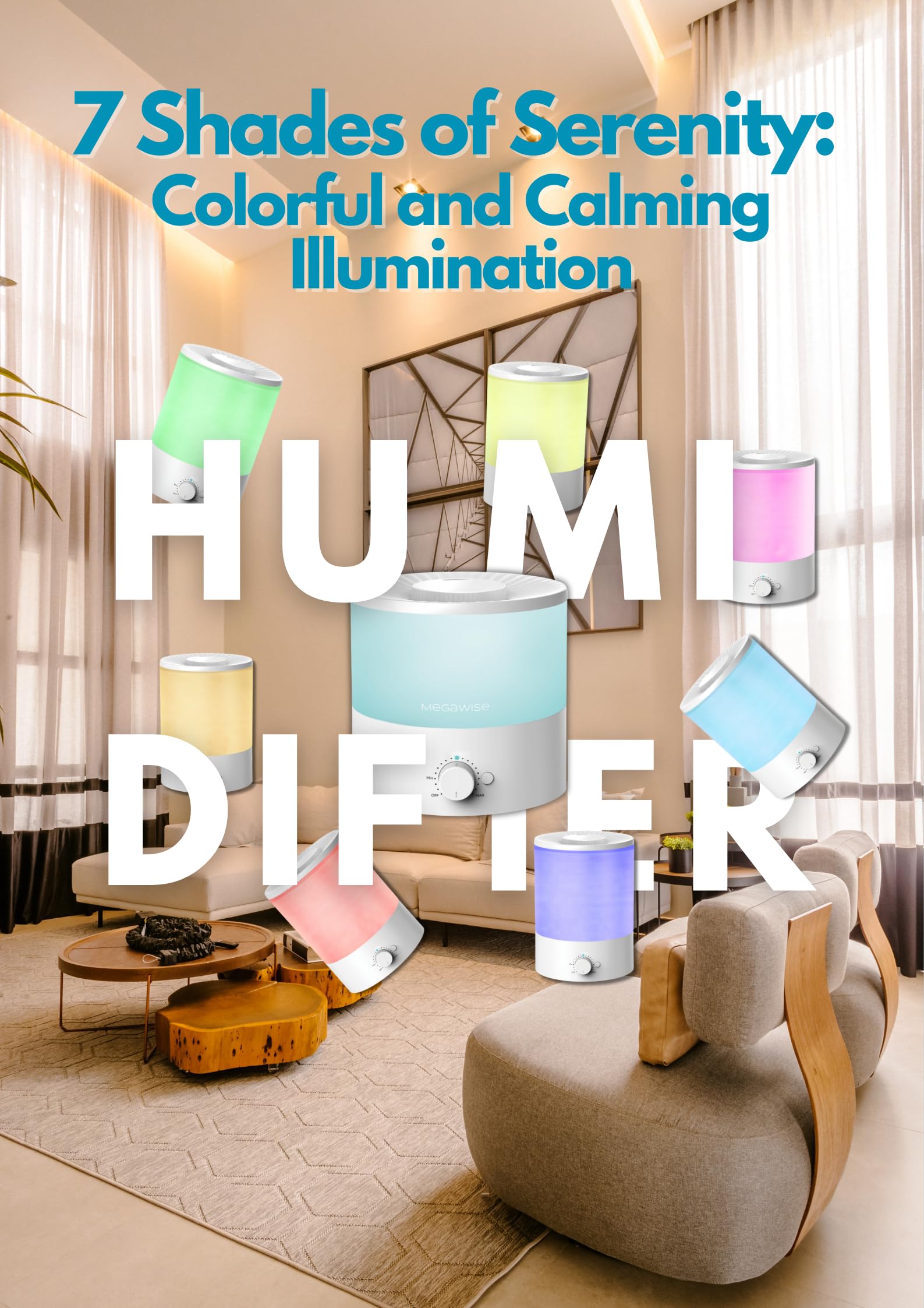 Megawise 1.5L Cool Mist Humidifier For Bedroom, Home, Office, And Plants, Essential Oil Diffuser With Adjustable Mist Output, 25