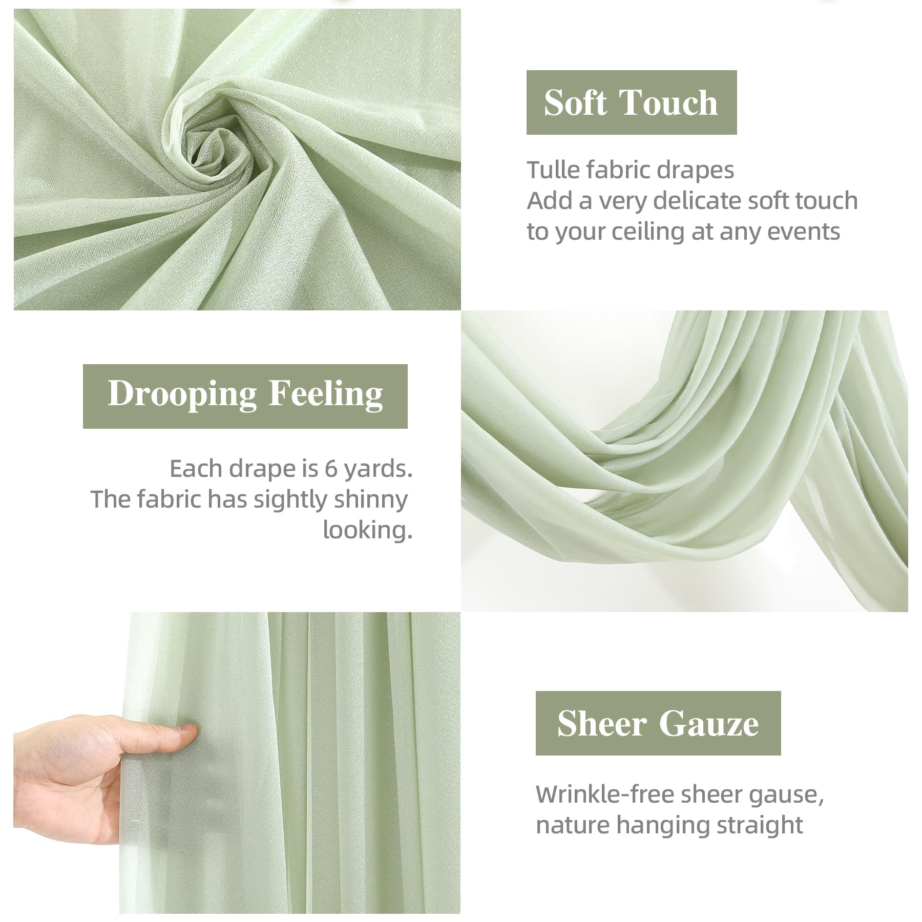 Wedding Arch Draping Fabric 2 Panels 19Ft Sage Green Drapes For Backdrop Wedding Ceremony Reception Decorations Sheer Fabric For