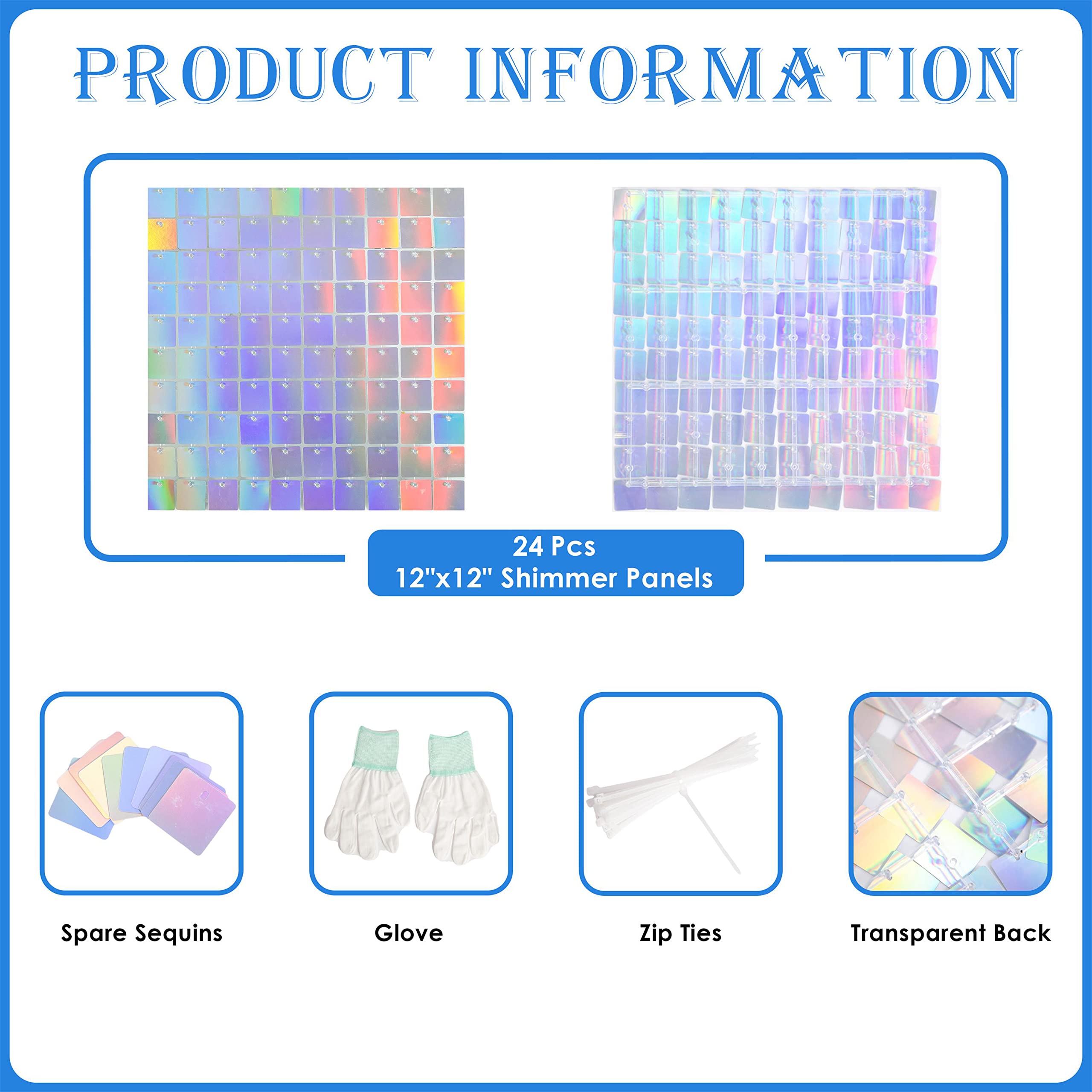 Shimmer Wall Backdrop Iridescent Silver Square Sequin Wall Panel Backdrop Decor For Wedding, Anniversary, Birthday, Party, 24 Pa