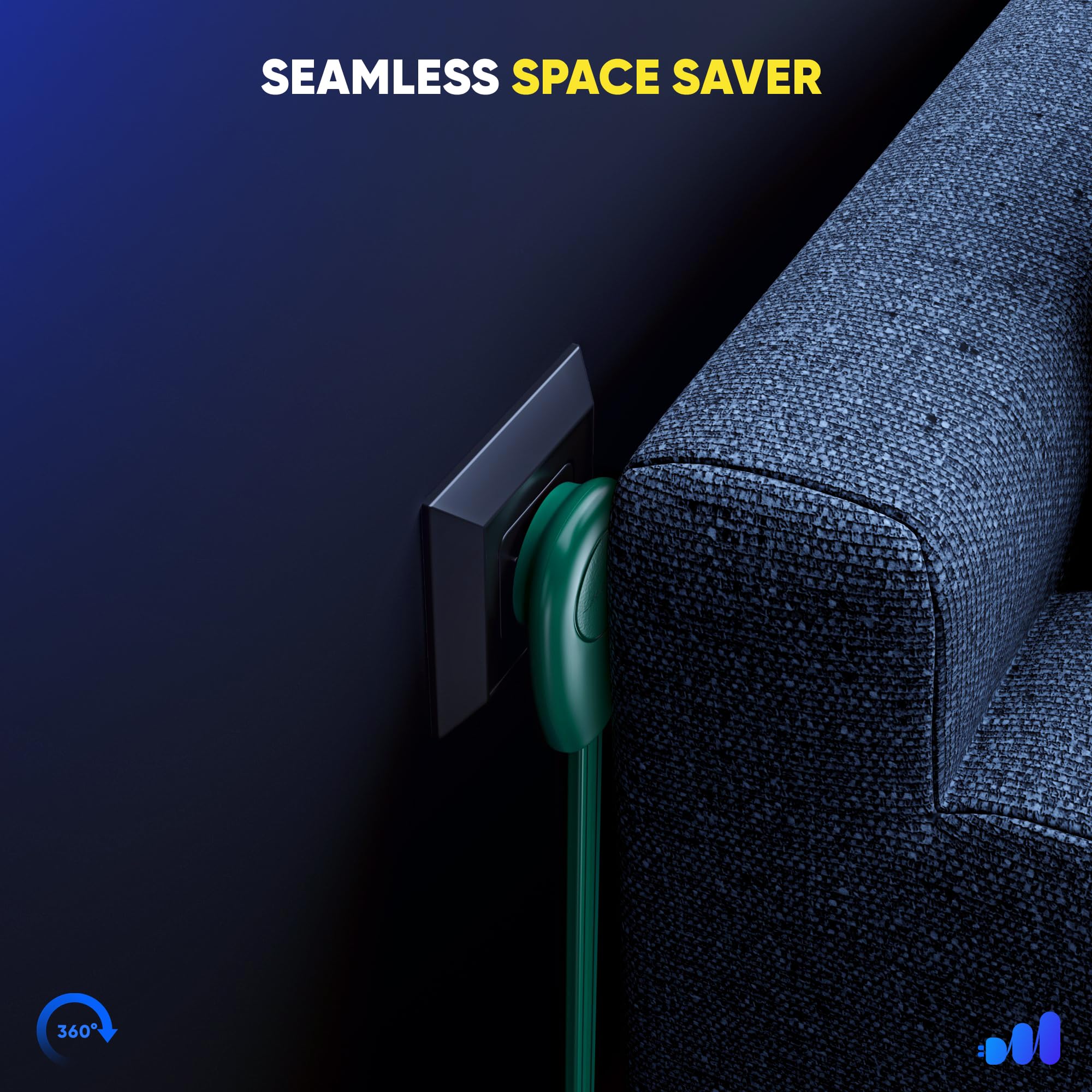 Maximm Cable 3Ft 360 Rotating Flat Plug Extension Cord/Wire, 16 Awg Multi 3 Outlet Extension Wire, 2 Prong With Safety Cover   G