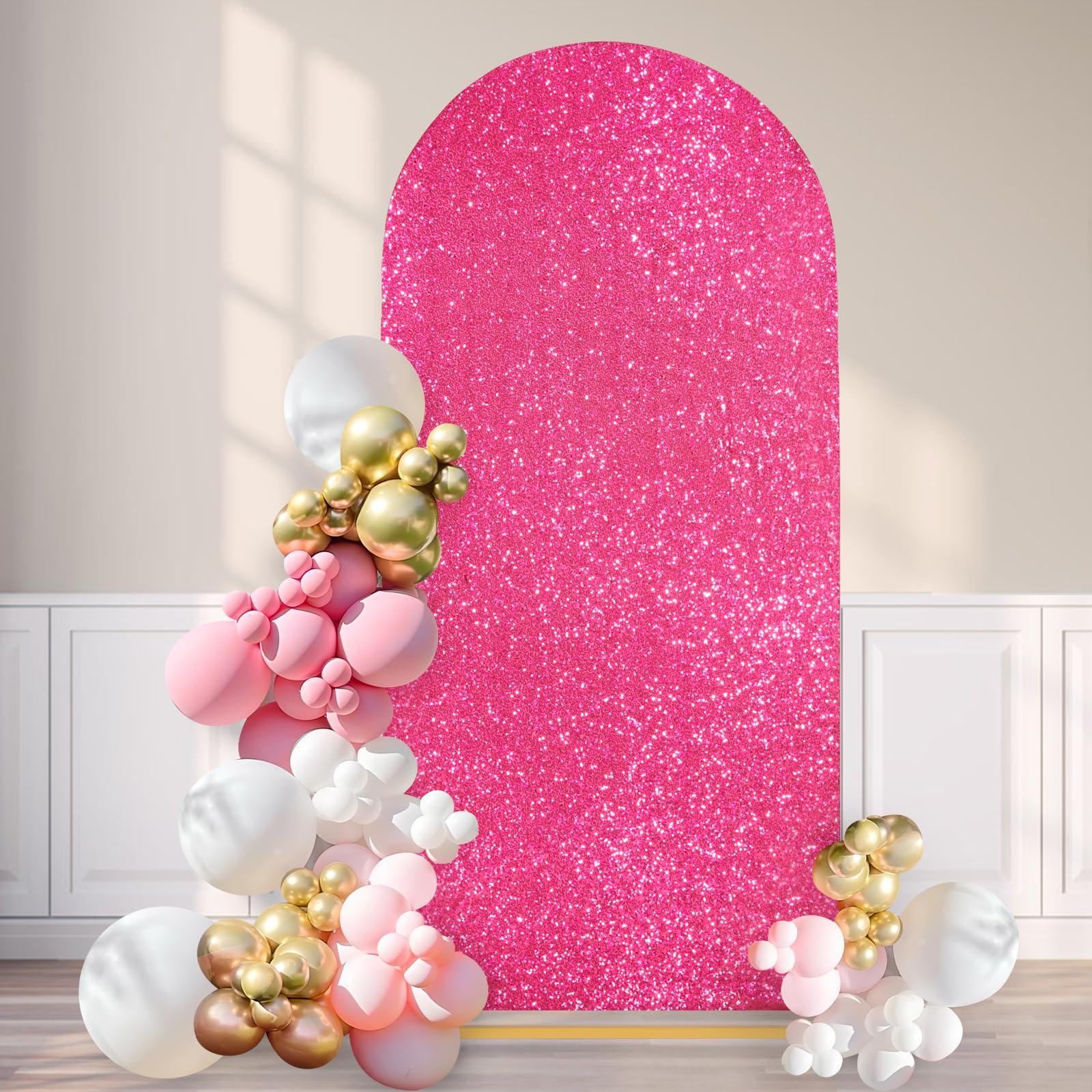 Fuchsia Wedding Arch Cover 7.2Ft Sequin Arch Backdrop Covers Spandex Fitted Covers For Party Ceremony Bridal Shower Decoration