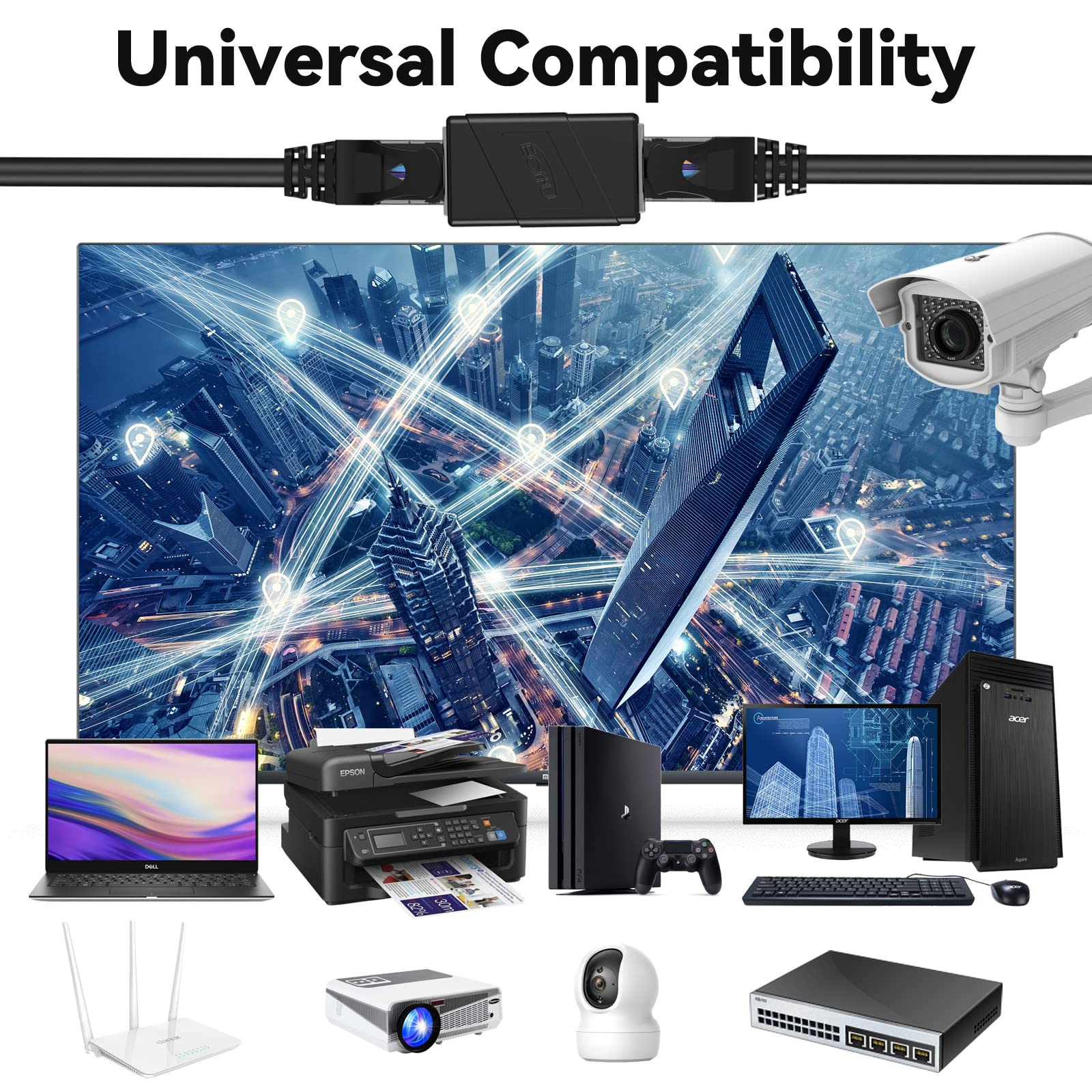 Rj45 Coupler, 5 Pack Ethernet Adapters Female To Female, Ethernet Cable Extender Adapter, 8 Pin Modular Straight Through, Network Connectors For Cat8/Cat7/Cat6/Cat6A/Cat5E/Cat5 Ethernet Cable(Black)