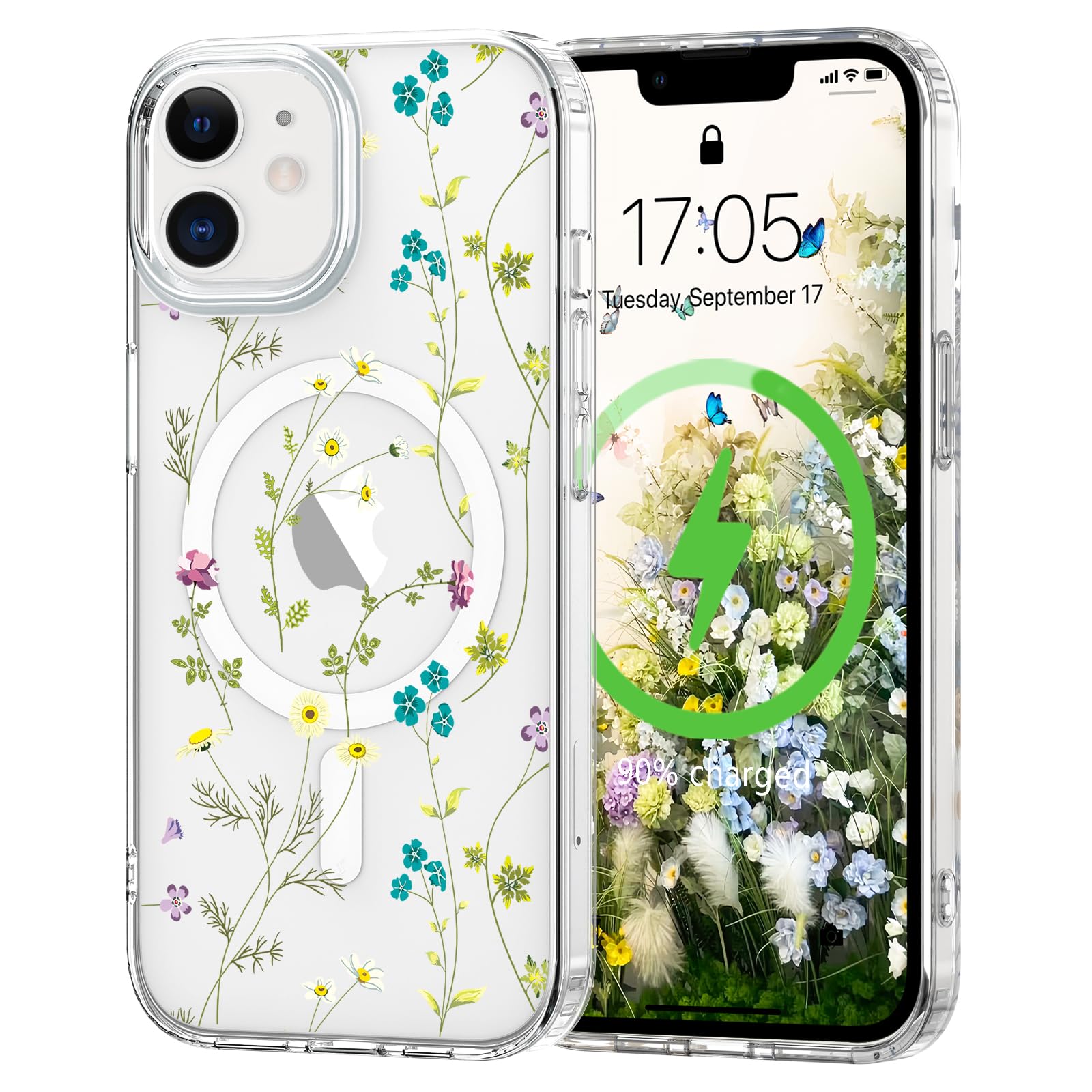 L-FADNUT for iPhone 12/iPhone 12 Pro Case [Compatible with Magsafe] Cute Flower Girls Women Clear Case Silicone Shockproof Prote