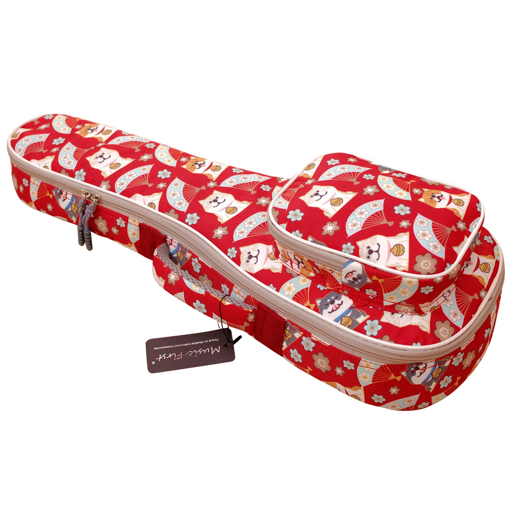 Music First Cute Cartoon Shiba Inu And Sakura Dog Ukulele Case, Fit For 2324 Inch Concert Ukulele, Red