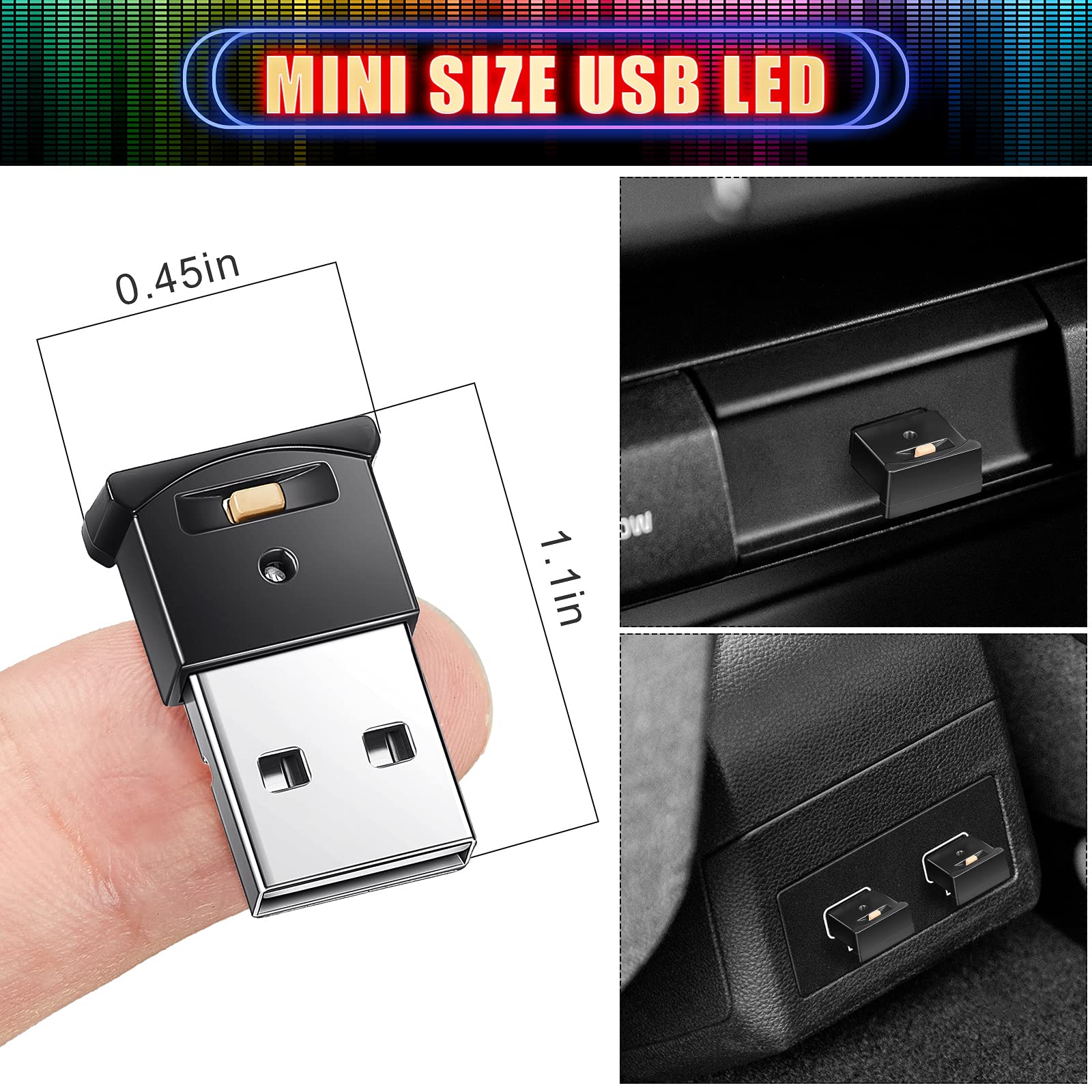 Frienda 4 Pieces Mini Usb Led Light, Rgb Car Led Interior Lighting Dc 5V Smart Usb Led Atmosphere Light, Laptop Keyboard Light H