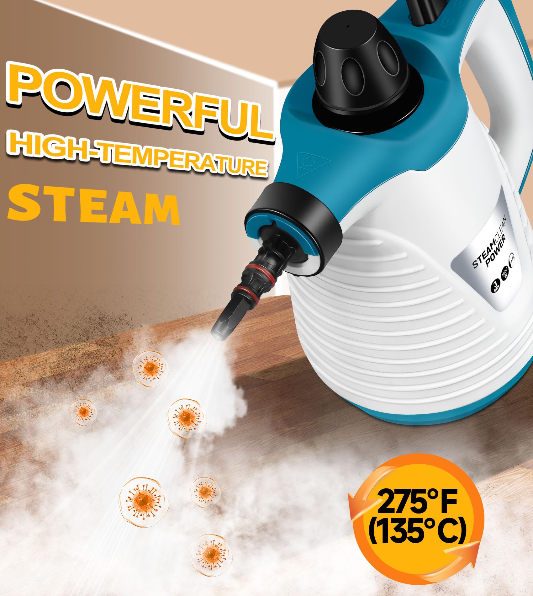 Lanaqua Handheld Steam Cleaner With 9 Accessories, Pressurized Handheld Multi Surface Natural Steam Cleaner For Home, Multi Purp