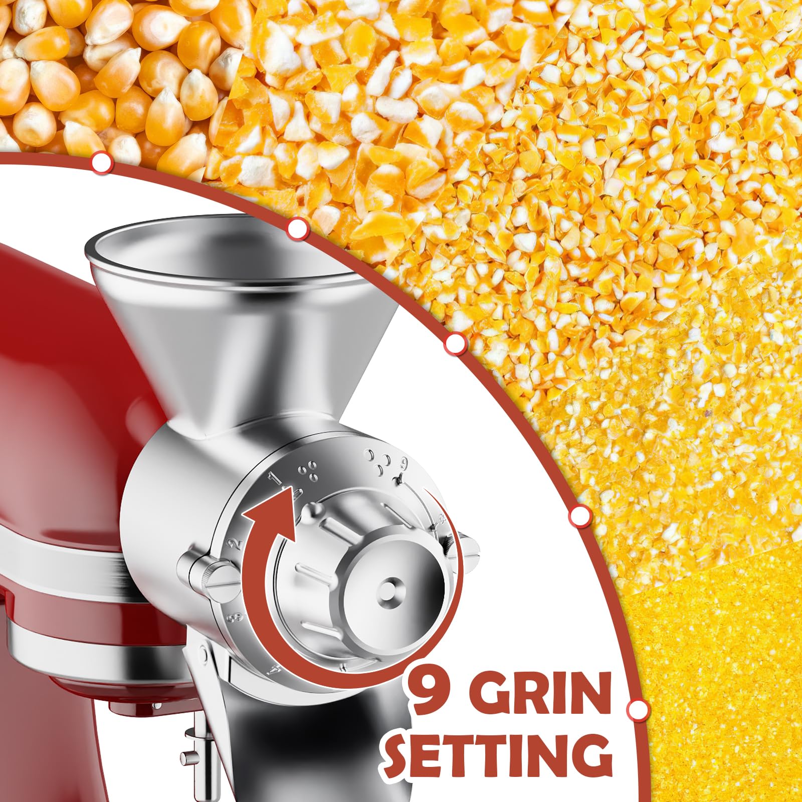Gvode All Metal Grain Mill Attachment For Kitchenaid Stand Mixer, 9 Levels Grain Mill, Flour Mill, Fit For Non Oily Dry Grain Co