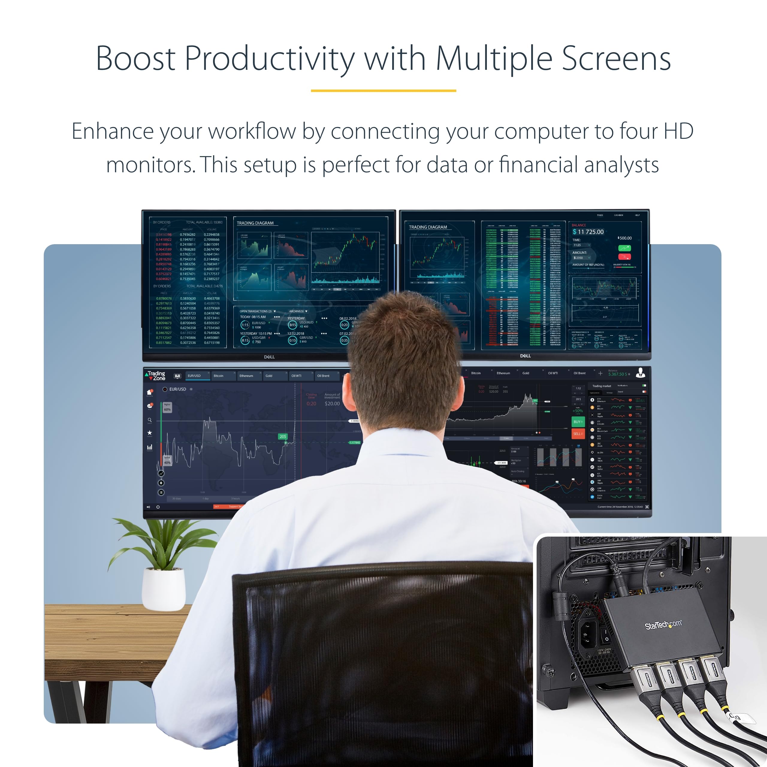 Startech.Com 4-Port Displayport 1.2 Splitter, Displayport To 4X Dp Multi-Monitor Adapter, Quad 1080P 60Hz Computer Mst Hub, Wind