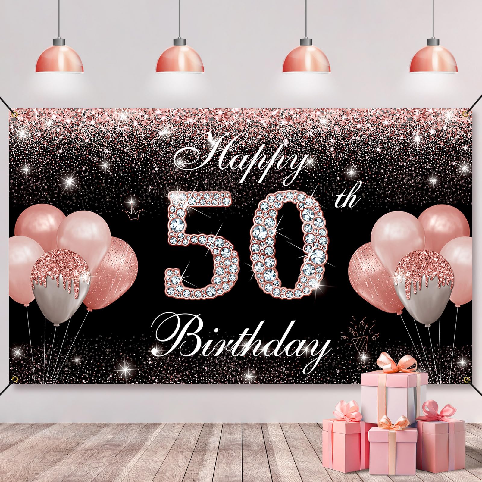 Htdzzi 50Th Birthday Banner Backdrop, Happy 50Th Birthday Decorations For Women Rose Gold, Fabulous 50 Year Old Birthday Party Y