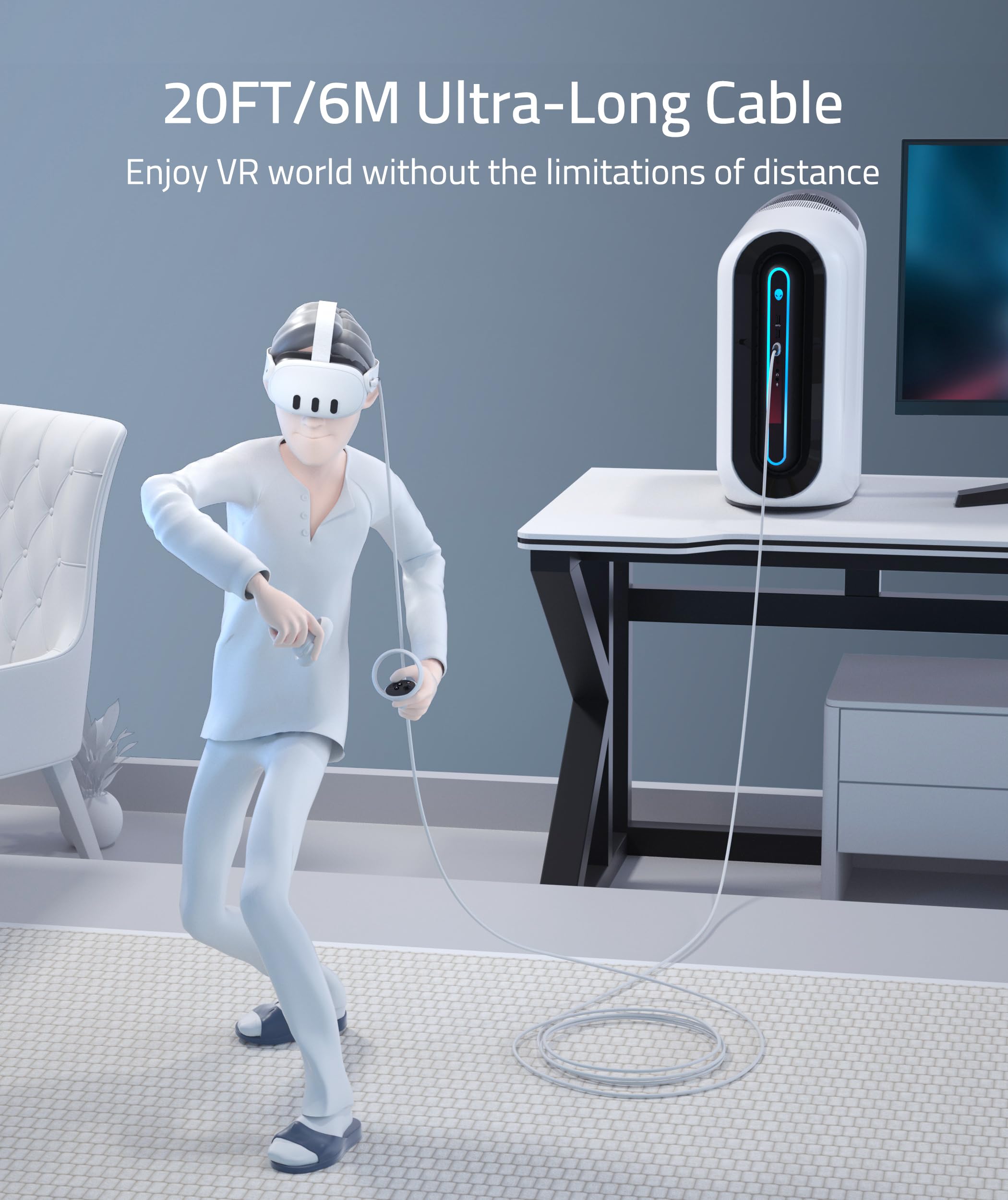 Syntech Link Cable 20Ft Compatible With Meta/Oculus Quest 3/Quest 2/Pro/Pico 4 Accessories Vr Headset, High Speed Data Transfer