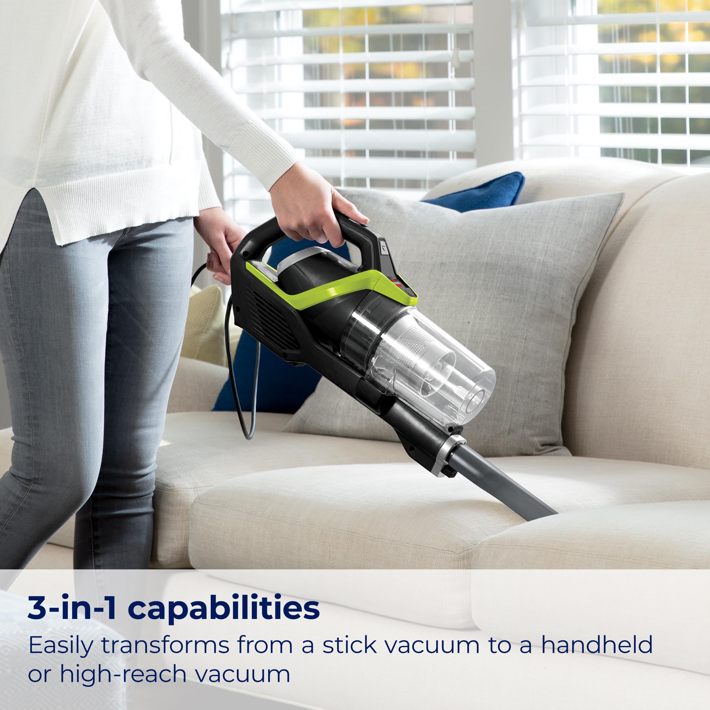 BISSELL PowerGlide Slim Corded Vacuum - Pet Hair Pickup, Lightweight, Swivel Steering, 3-in-1 with Dusting & Crevice Tool, Black & Green