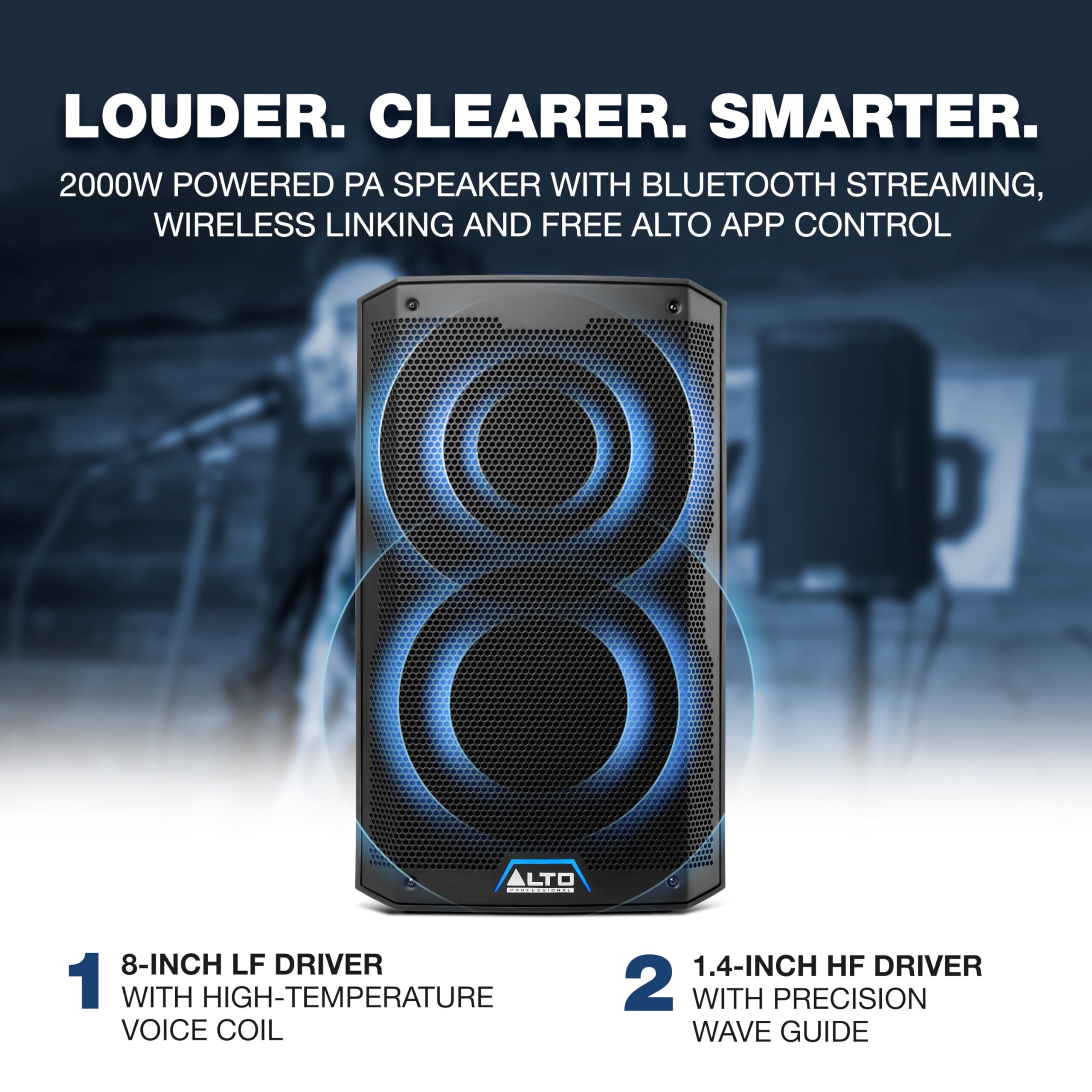 Alto Ts408 2000W 8 Powered Pa Speaker With 3 Channel Mixer, Bluetooth Streaming, Wireless Loudspeaker Linking, Dsp And Alto App