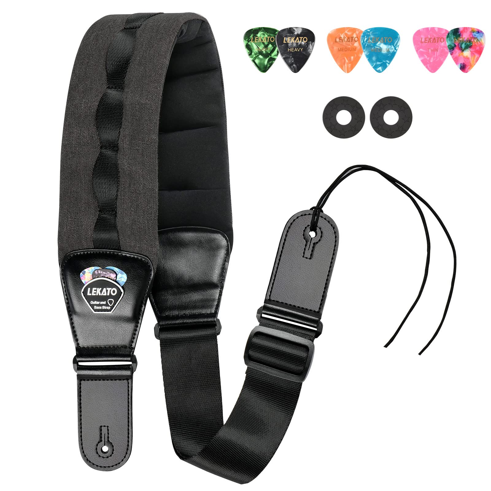 Lekato Bass Straps For Heavy Bass & Guitars With 3.5    Wide Bass Guitar Strap Padded Thickened Foam Guitar Strap Adjustable Len