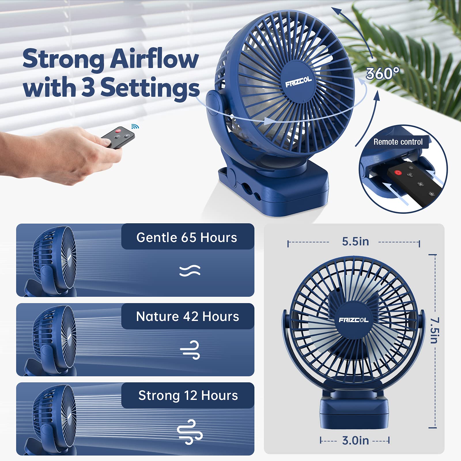Clip On Fan 65 Hours Portable Desk Fan Rechargeable With Led Lights & Hooks 12000 Capacity Battery Operated Fan With Clips Small