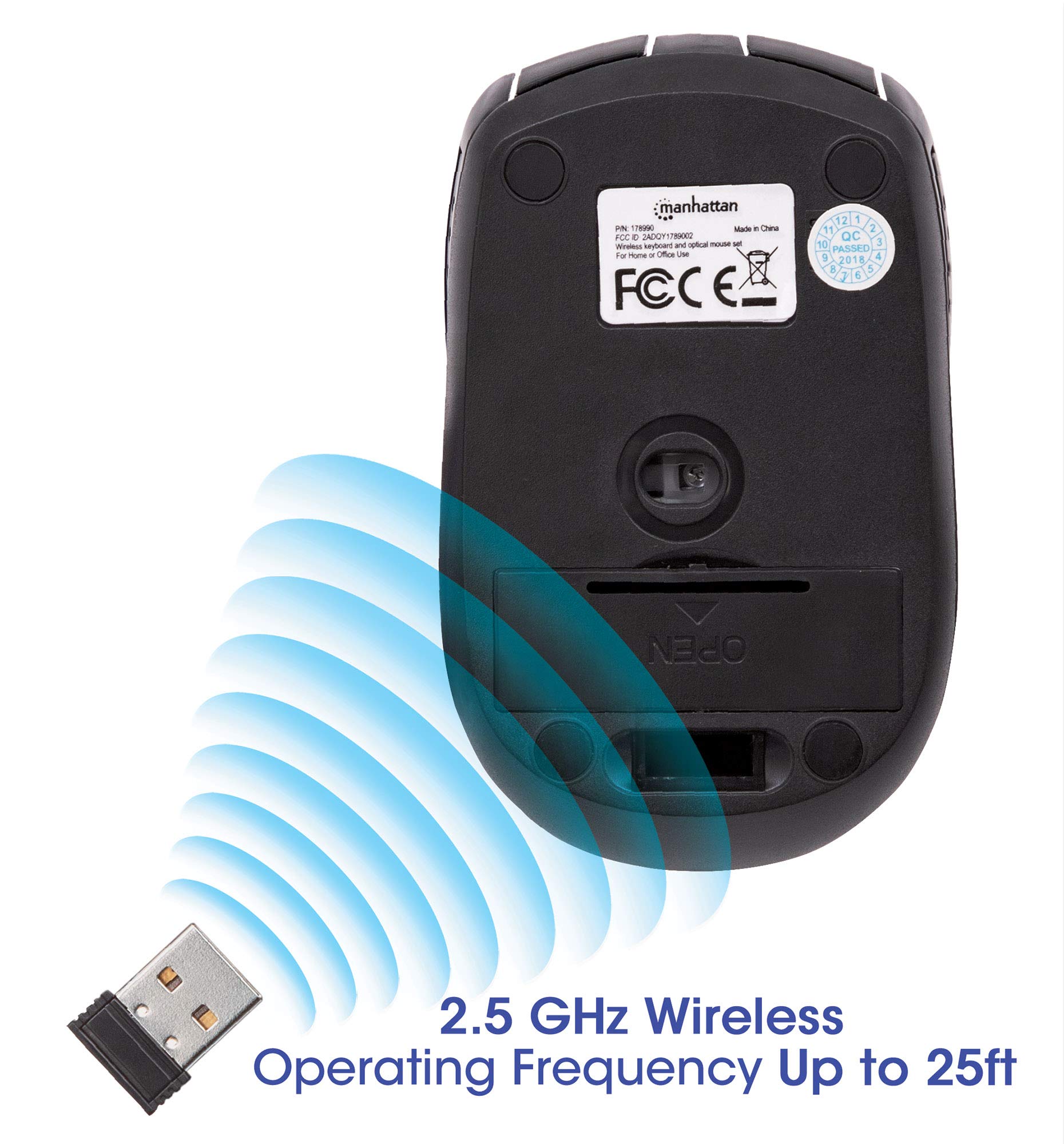 Manhattan Wireless Keyboard And Mouse Combo   Full Size Usb Wireless Keyboard Mouse Set With 2.4Ghz Dongle For Pc Computer Lapto