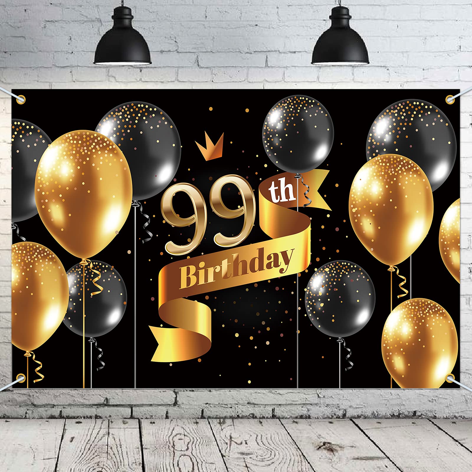 Pakboom Happy 99Th Birthday Backdrop Banner   99 Birthday Party Decorations Supplies For Men   Black Gold 3.9 X 5.9Ft