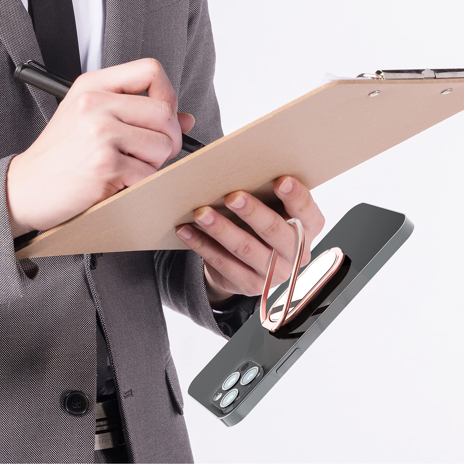 Phone Ring Holder Finger Kickstand, 360 Rotation Metal Phone Grip For Magnetic Car Mount Foldable Cell Phone Stand Compatible Wi